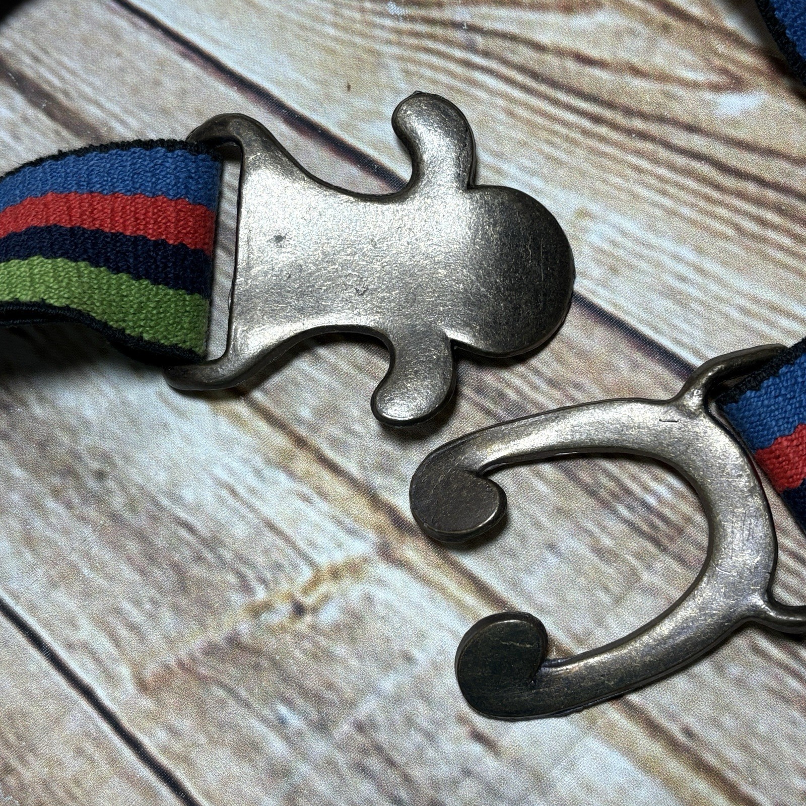 VTG 70s ACCURATE Interlocking Cast Metal Belt Buckle Rainbow Belt MCM Brutalist