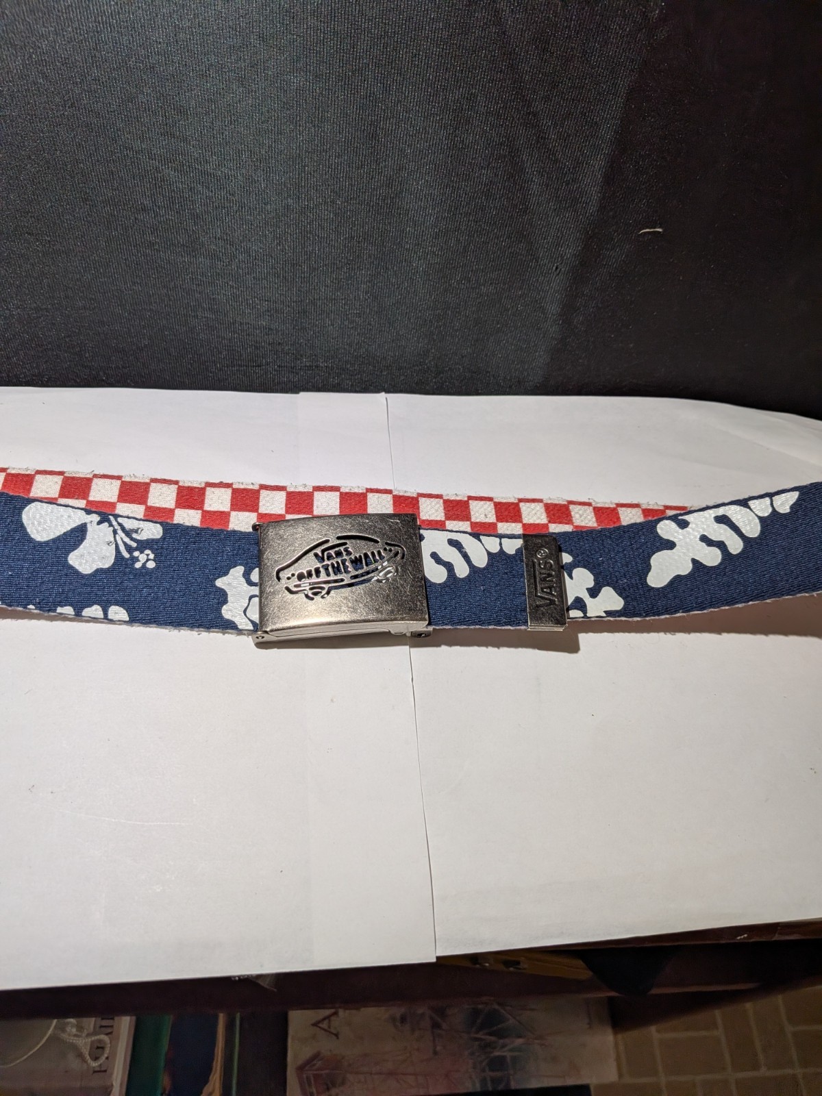VANS OFF THE WALL BELT & BUCKLE RED CHECK BLUE FLORAL DESIGN