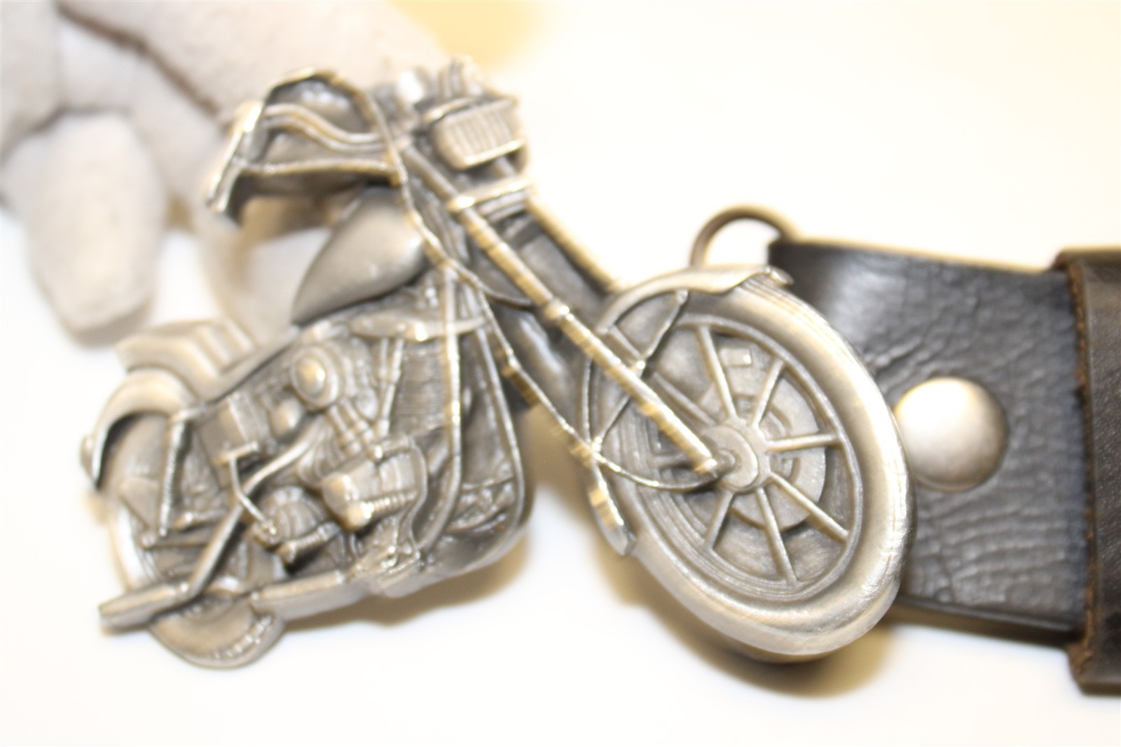 Bergamot Brass Works 1979 USA Made Motorcycle Belt Buckle 42-44 Leather Belt