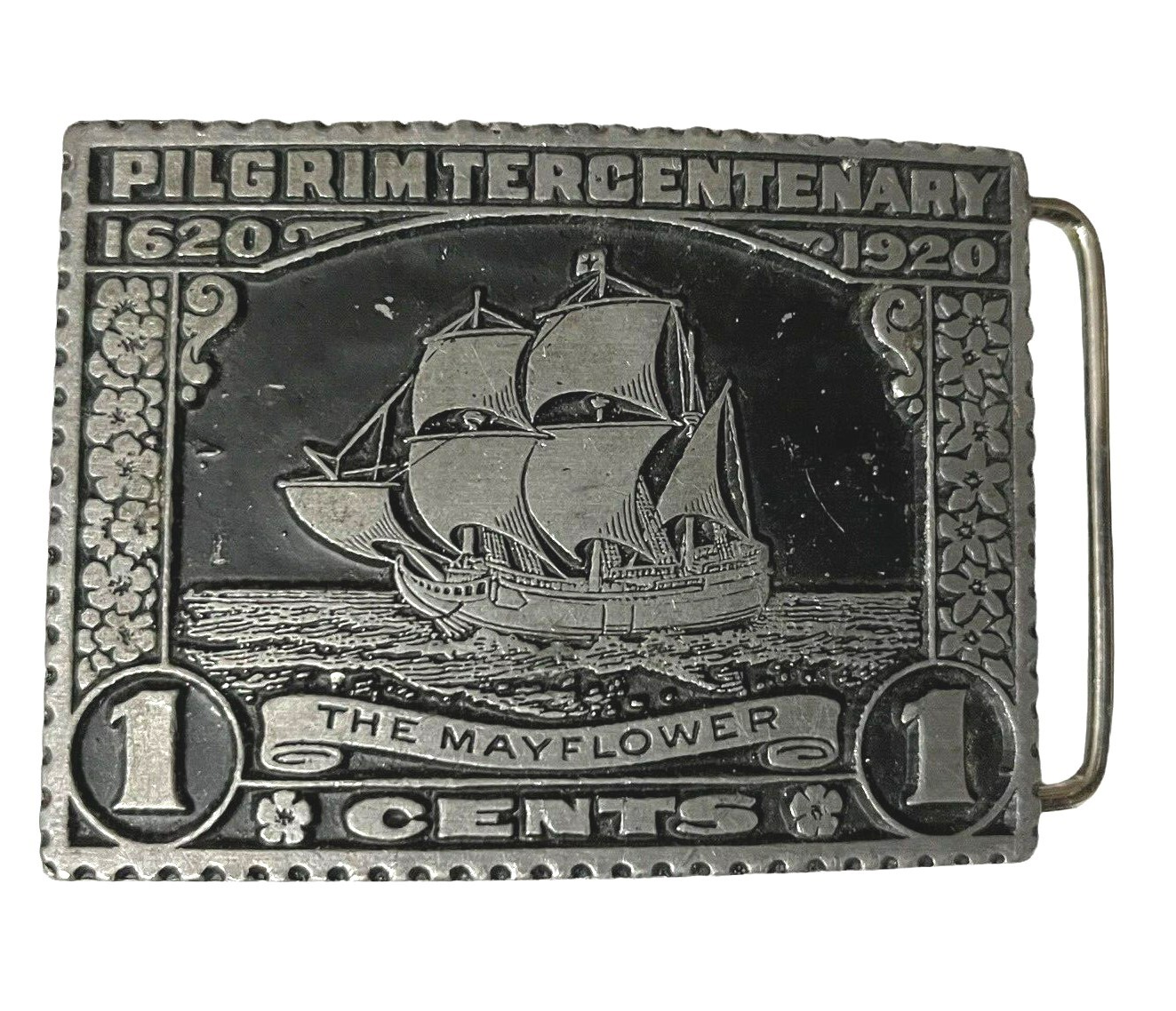 Pilgrim Tercentenary The Mayflower 1 Cents 1620-1920 Solid Pewter Belt Buckle