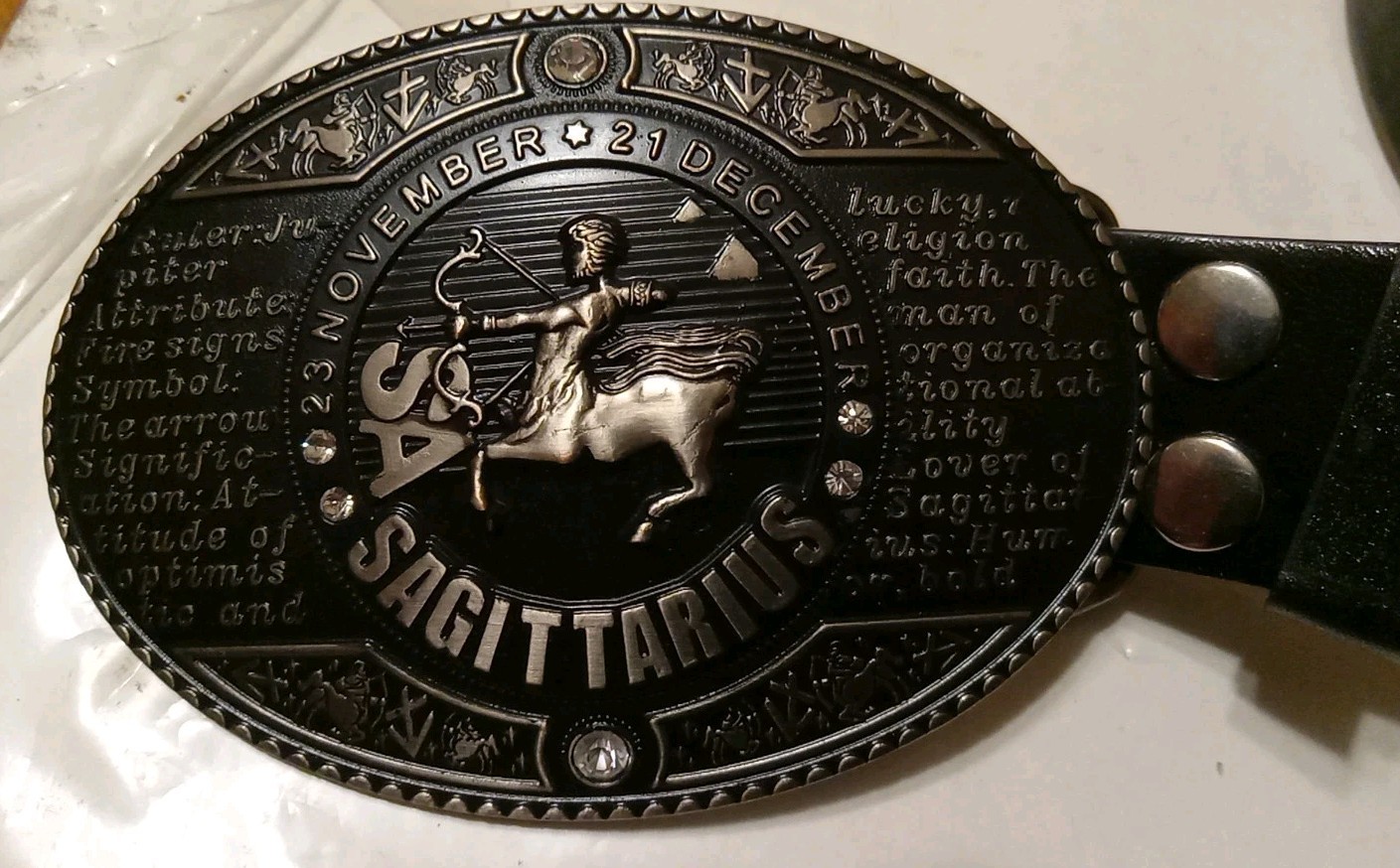 SAGITTARIUS BELT BUCKLE AND BELT NEW BEACON ACCESSORIES 36.5&Prime; BLACK