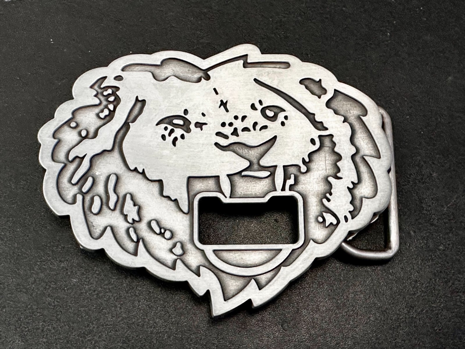 Roaring Lion Head Silver Tone Cutout Belt Buckle and Bottle Opener
