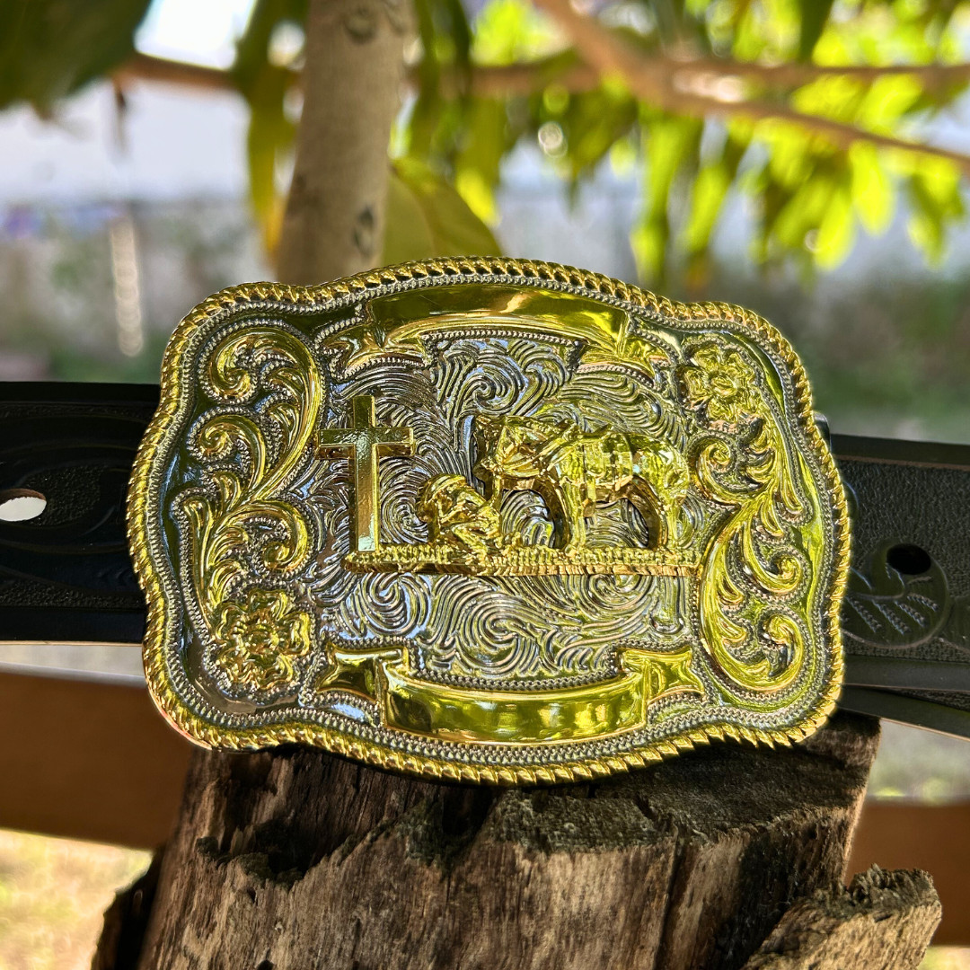 Praying Cowboy Western Belt Buckle – Gold & Silver Tones Hebilla Vaquera