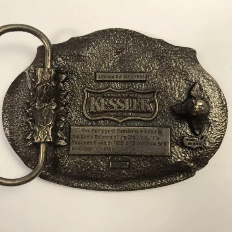 Vintage Kessler American Whiskey Western Brass Belt Buckle Limited Edition 1993