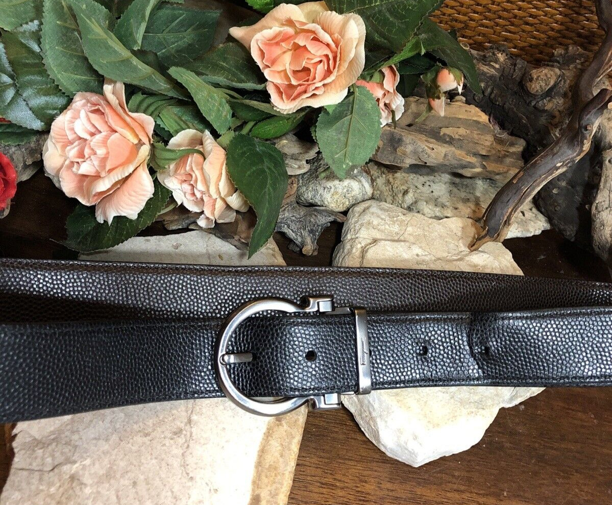 Salvatore Ferragamo Gun Metal tone Buckle black Brown leather removable belt