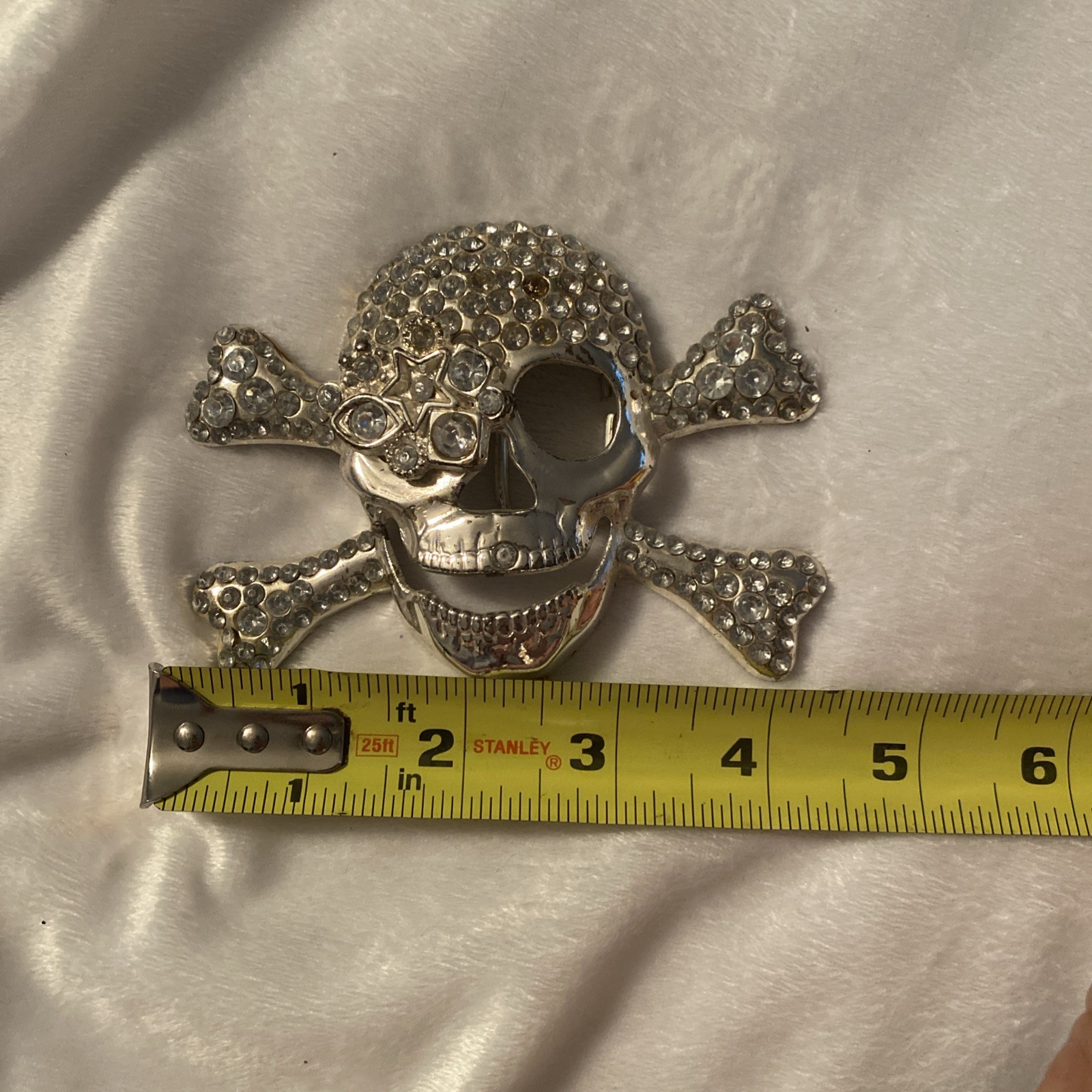 Skull Belt Buckle Lot (2) Silver Bling Rhinestone Punk Horror Gothic Pirate