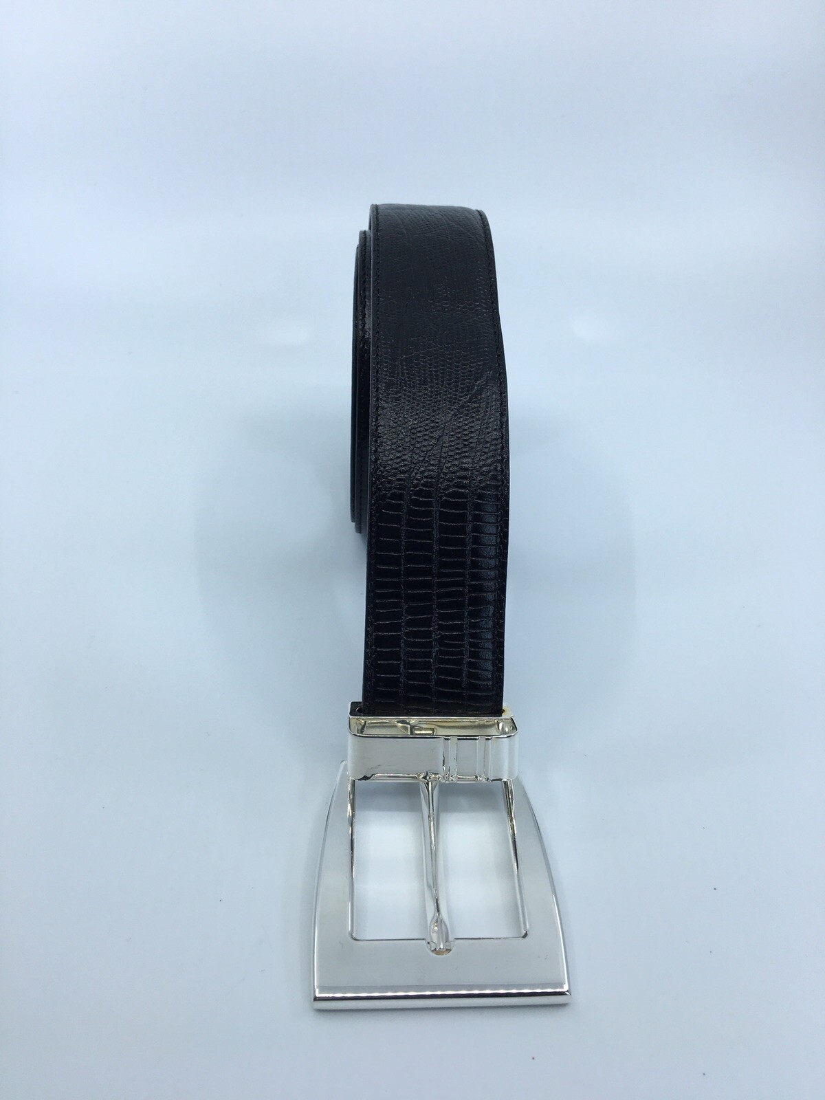 New Authentic Montblanc Sterling Silver Buckle Trapeze Calf Strap Belt