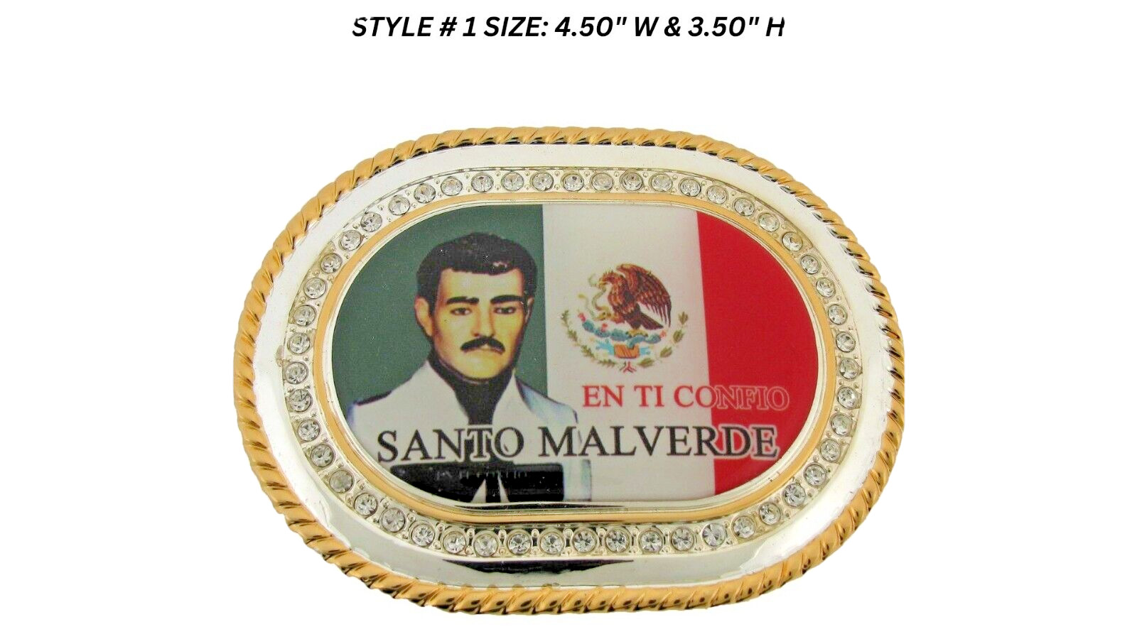 Jesus Malverde Belt Buckle Gold Metal New Men Women Narco-Saint Sinaloa Mexico