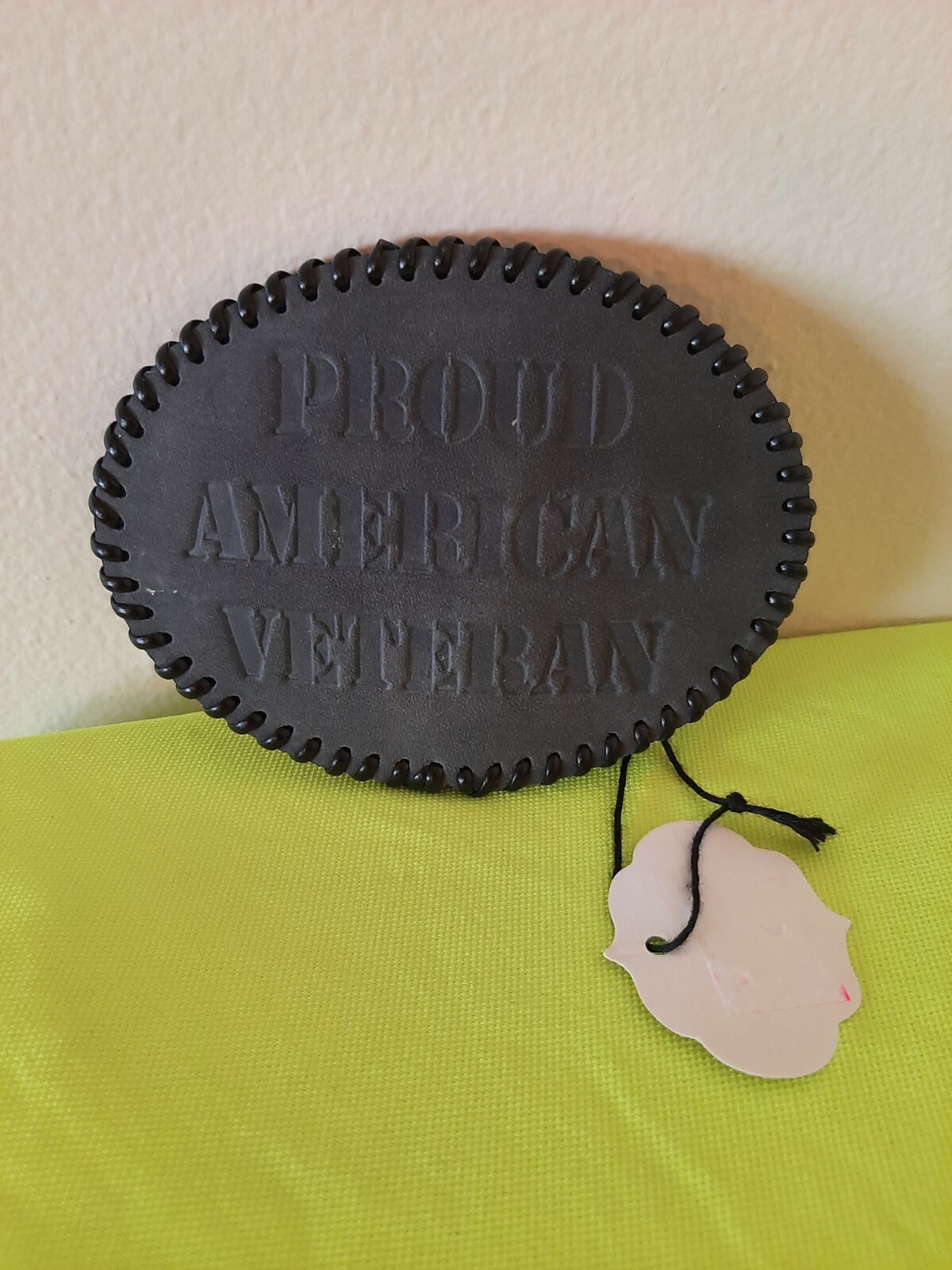 Proud American Veteran Belt Buckle Grey/Black Leather Collectible–New–