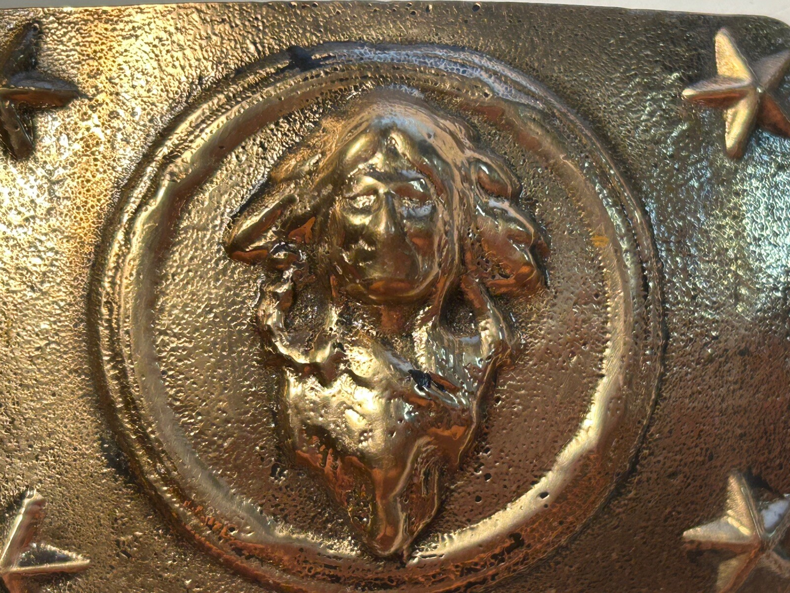 Vintage Native American Indian Chief Brass Belt Buckle USA 3.25×2 in **Read cond