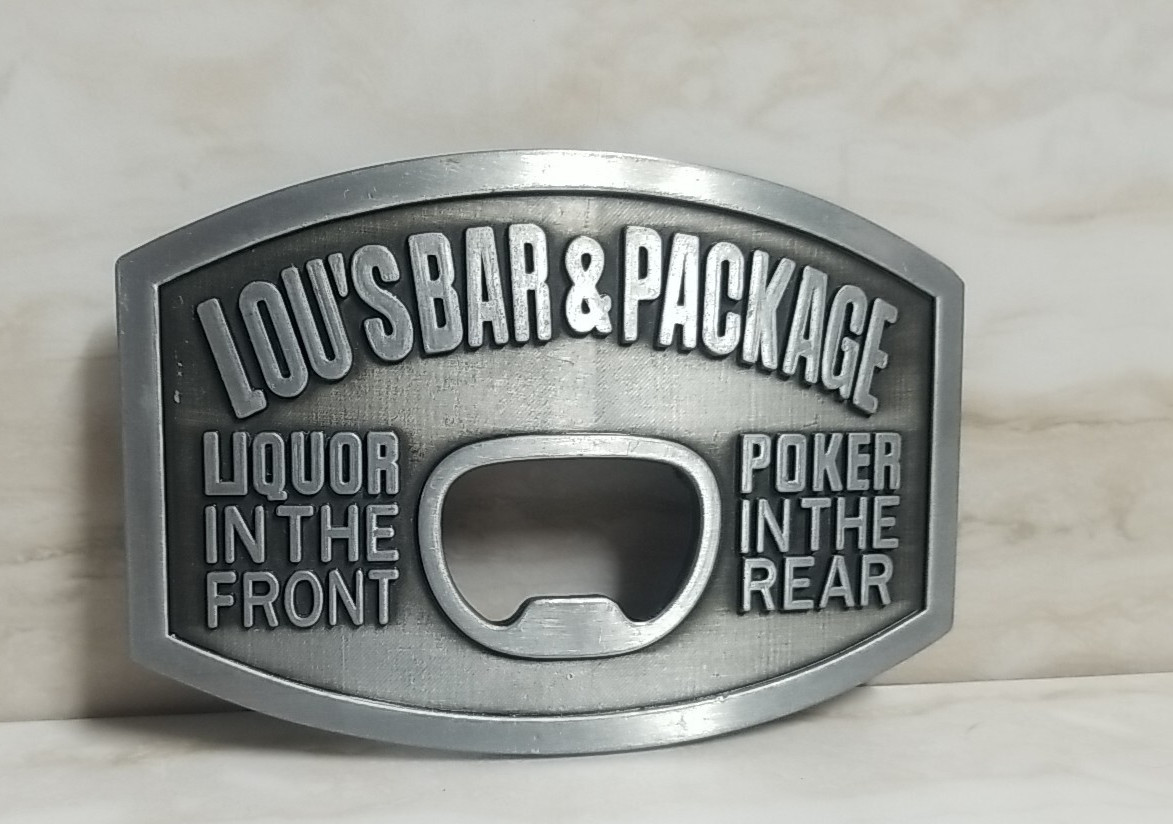 Lou&rsquo;s Bar BELT BUCKLE Poker & Liquor with Bottle Opener