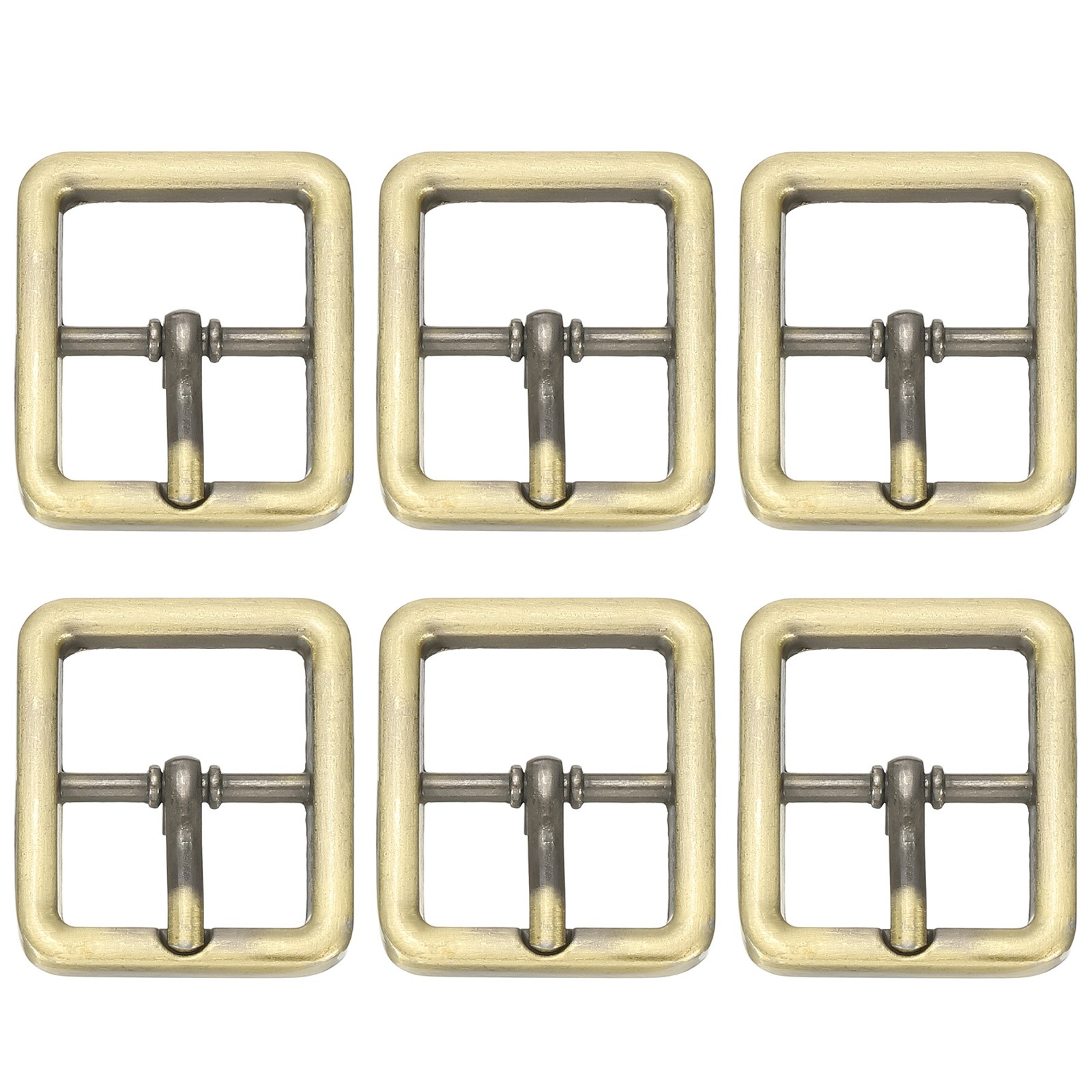 6 Pcs 0.8 Inch Single Prong Buckle Square Center Bar Buckle, Bronze