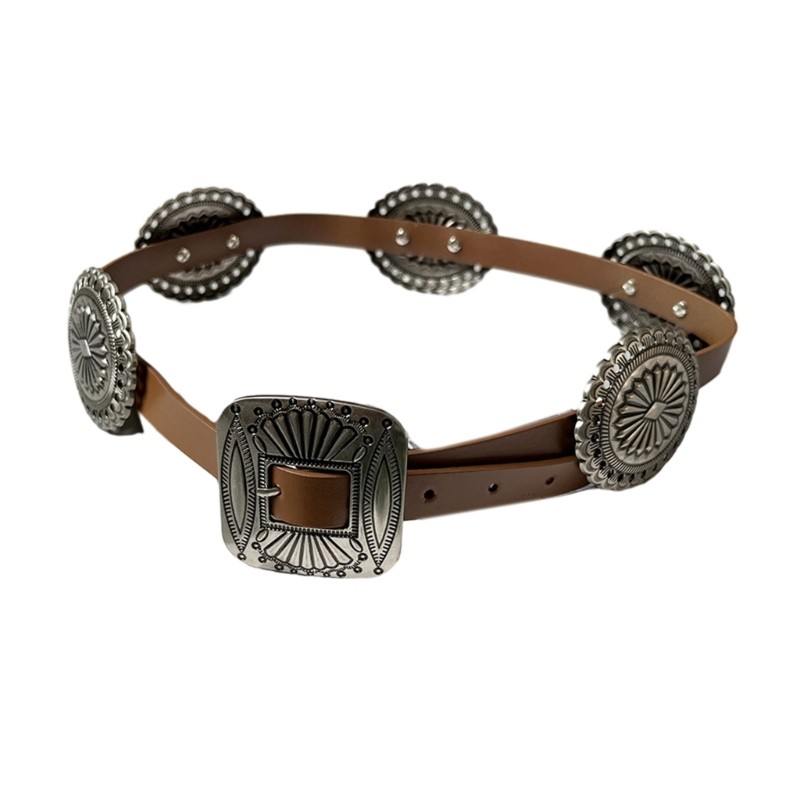 Ethnic Teens Carved Floral Belt Adjustable Buckle Waist Straps for Dress Shirt