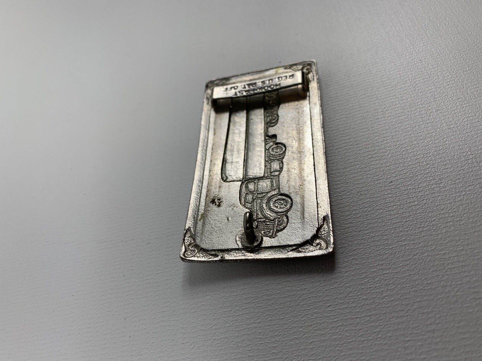 Vintage DECO Red TRACTOR TRAILER Big Rig TRUCK BELT BUCKLE Hook Fast