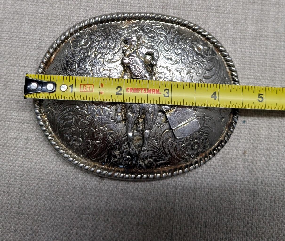 vintage USA made RODEO belt buckle BARREL RACING cowboy cowgirl WESTERN floral