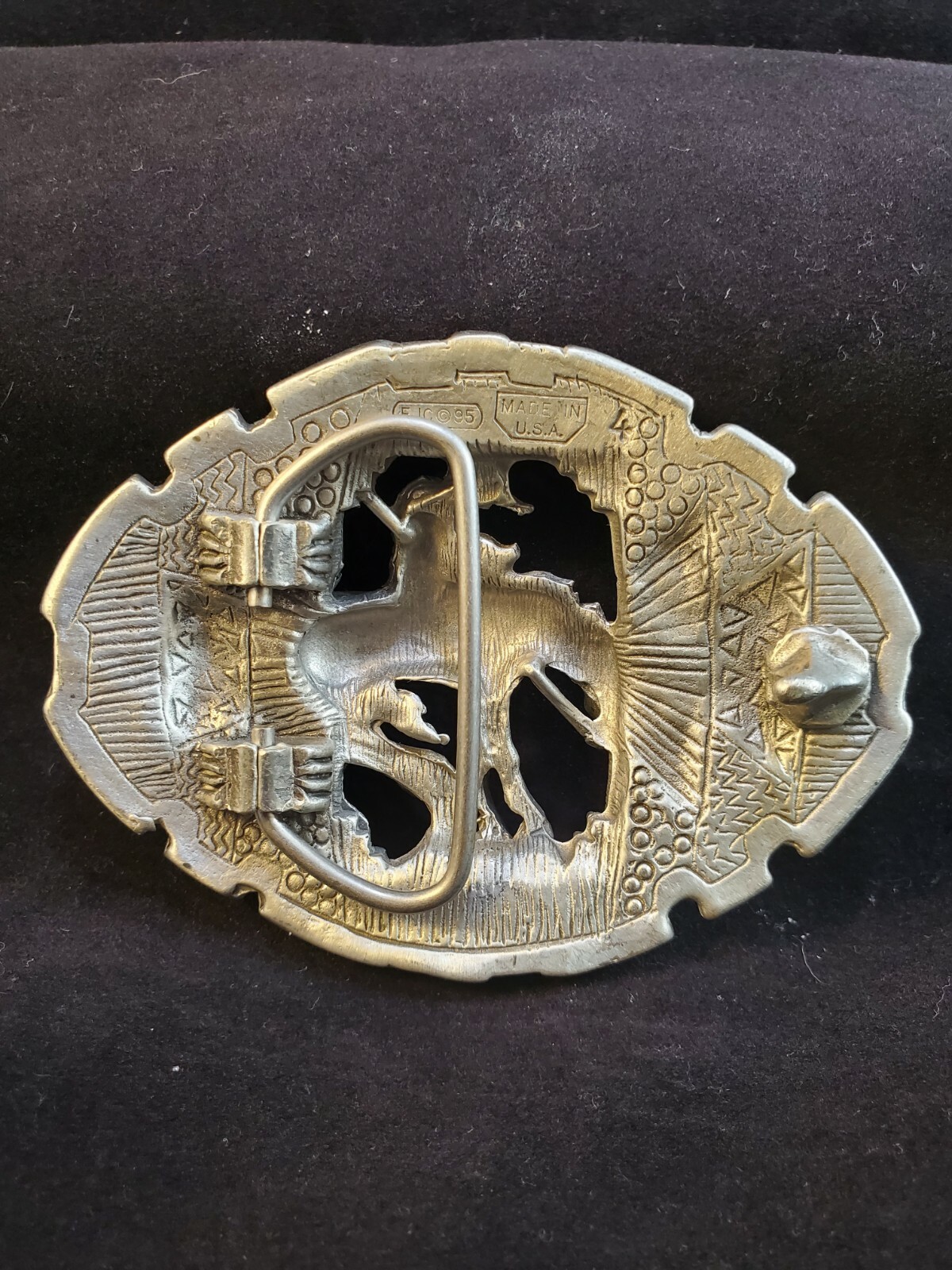 Diamond Cut Pewter Man Riding Horse Belt Buckle