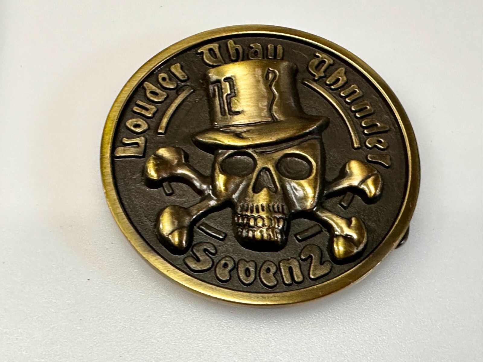 Louder Than Thunder Seven 2 Skull Head Hat Crossbones Gothic Punk Belt Buckle