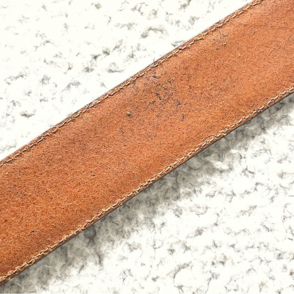 VTG Brighton Leather Belt Size M Brown Gold Buckle USA Made Chunky Double Keeper