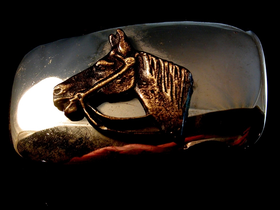 Horse belt buckle two tone