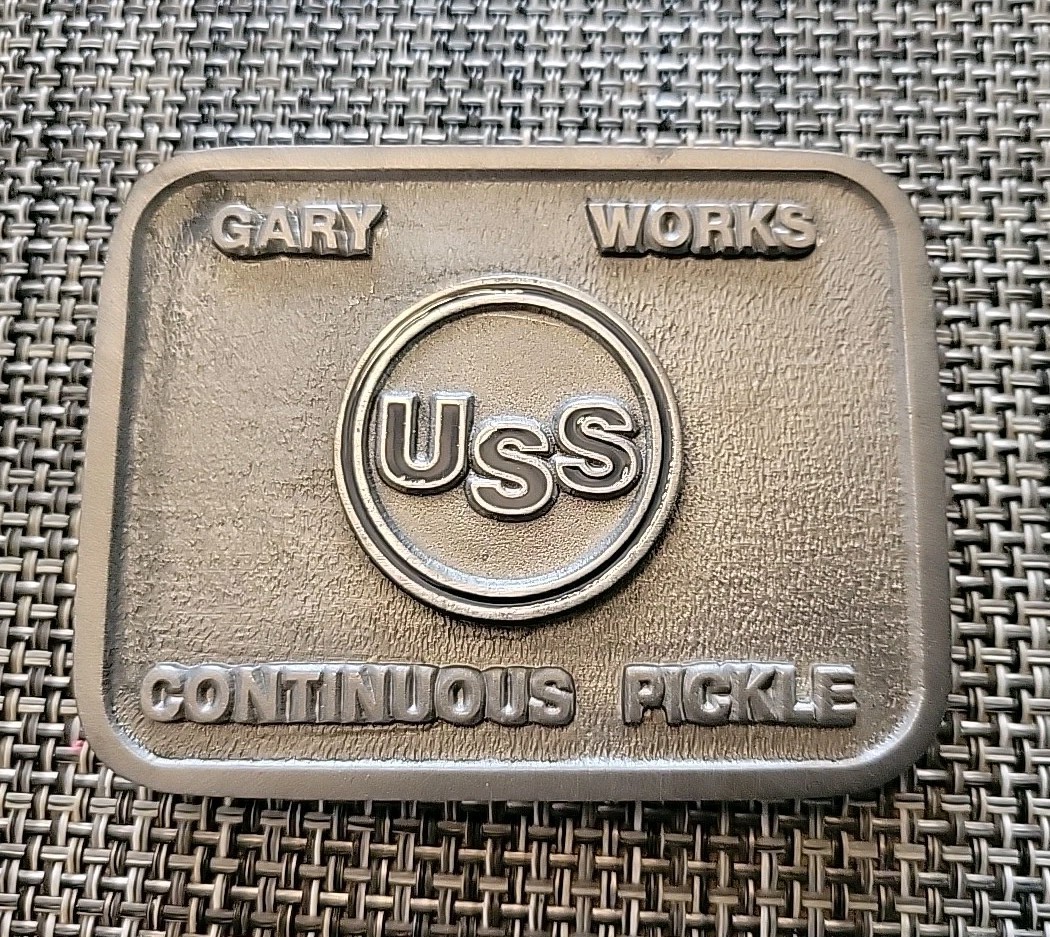 USS Gary Works Continuous Pickle United States Steel Belt Buckle Vintage