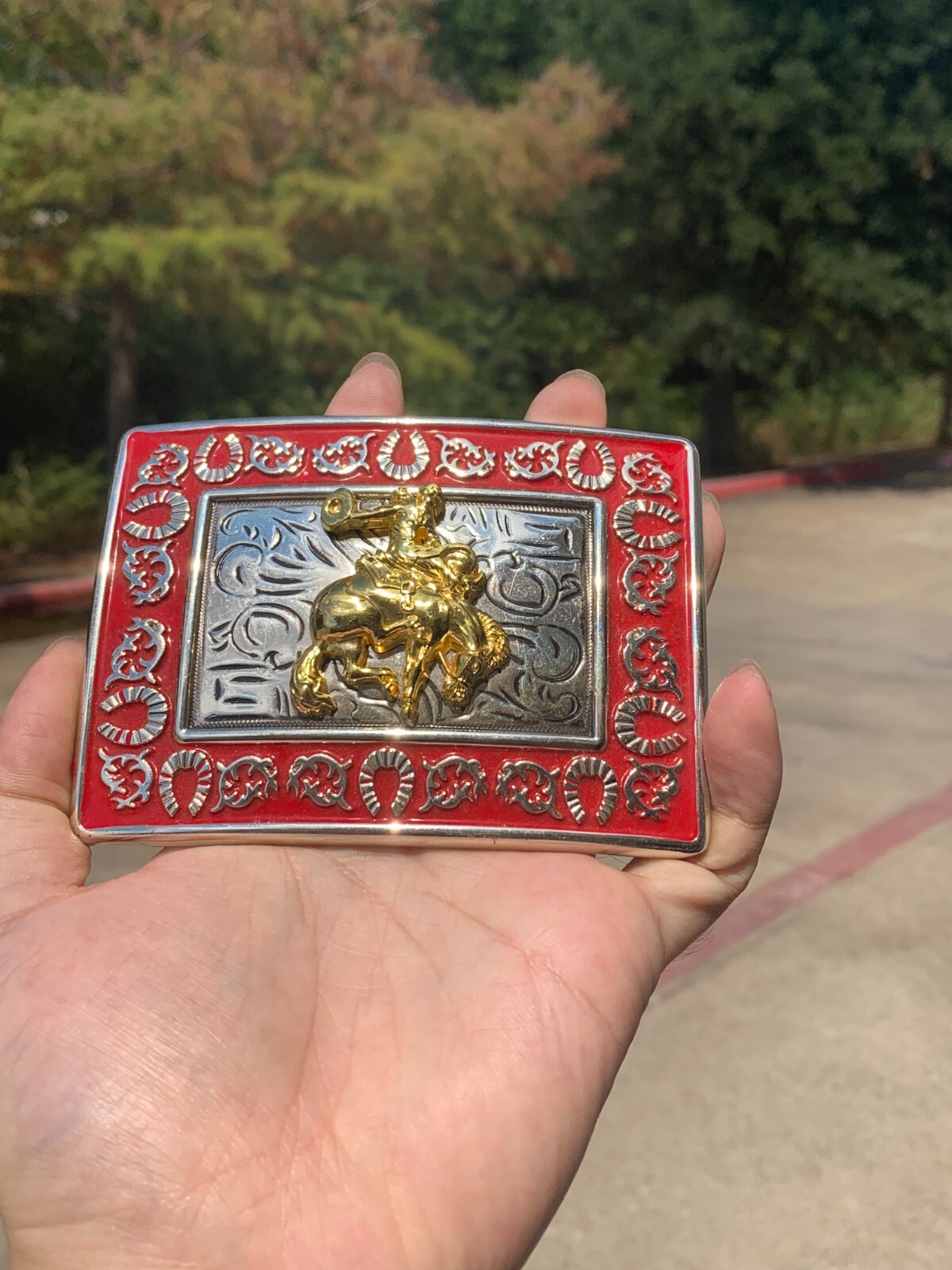 Western Buckle Gold Silver Red Horse Rider Cowboy Fit 2 » Hebilla Vaquero