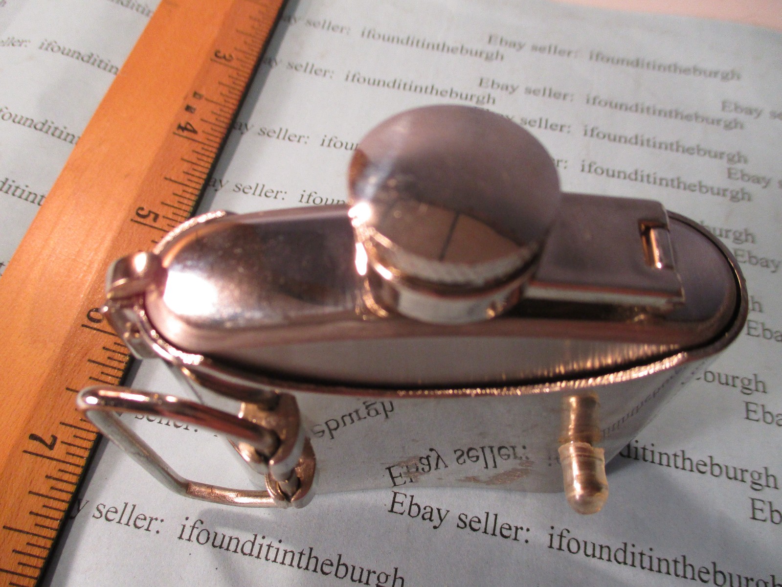 Vintage ~ Belt Buckle Flask with Gun/Pistol Design ~
