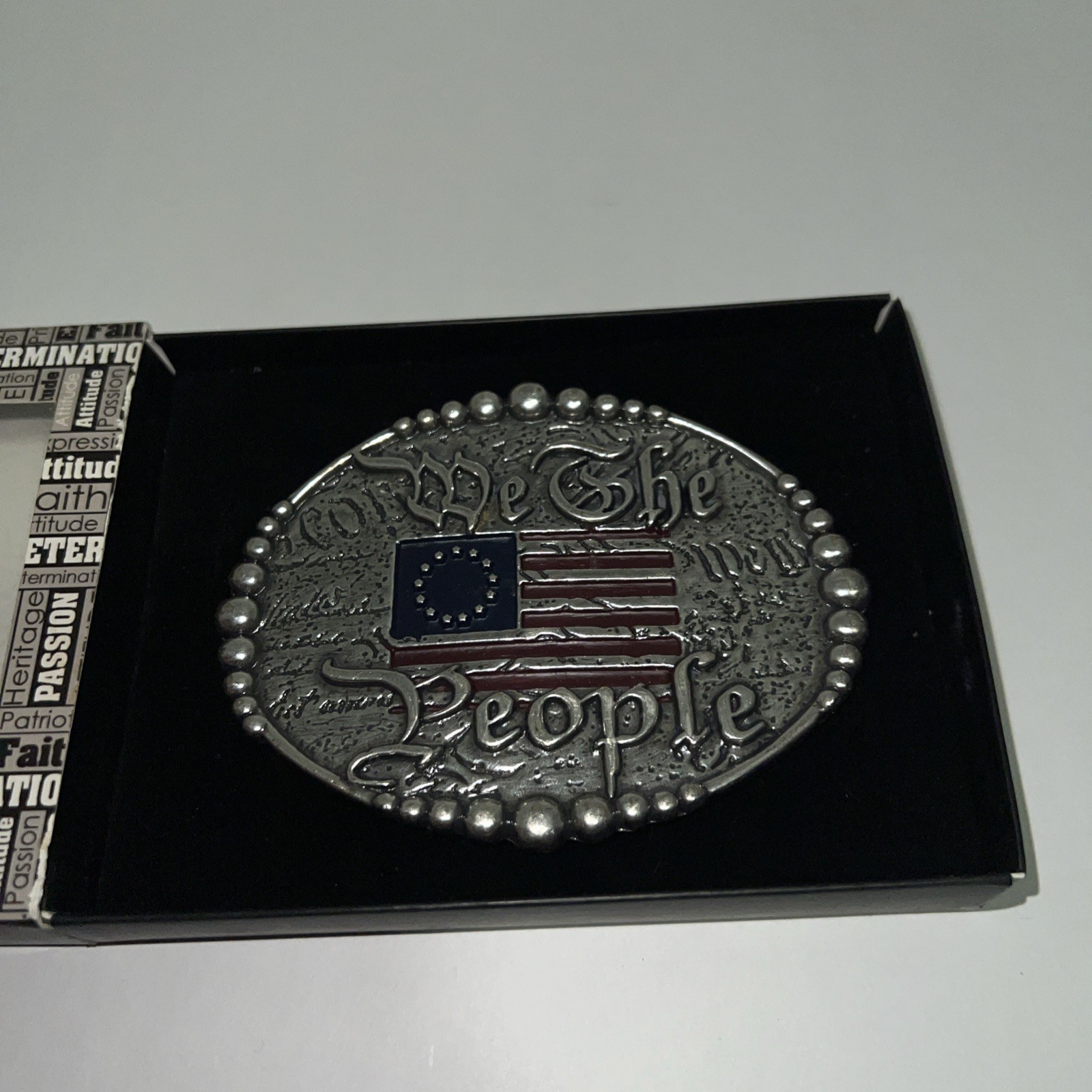 We The People Stainless Steel Heavy Duty USA Red Blue US Flag Belt Buckle