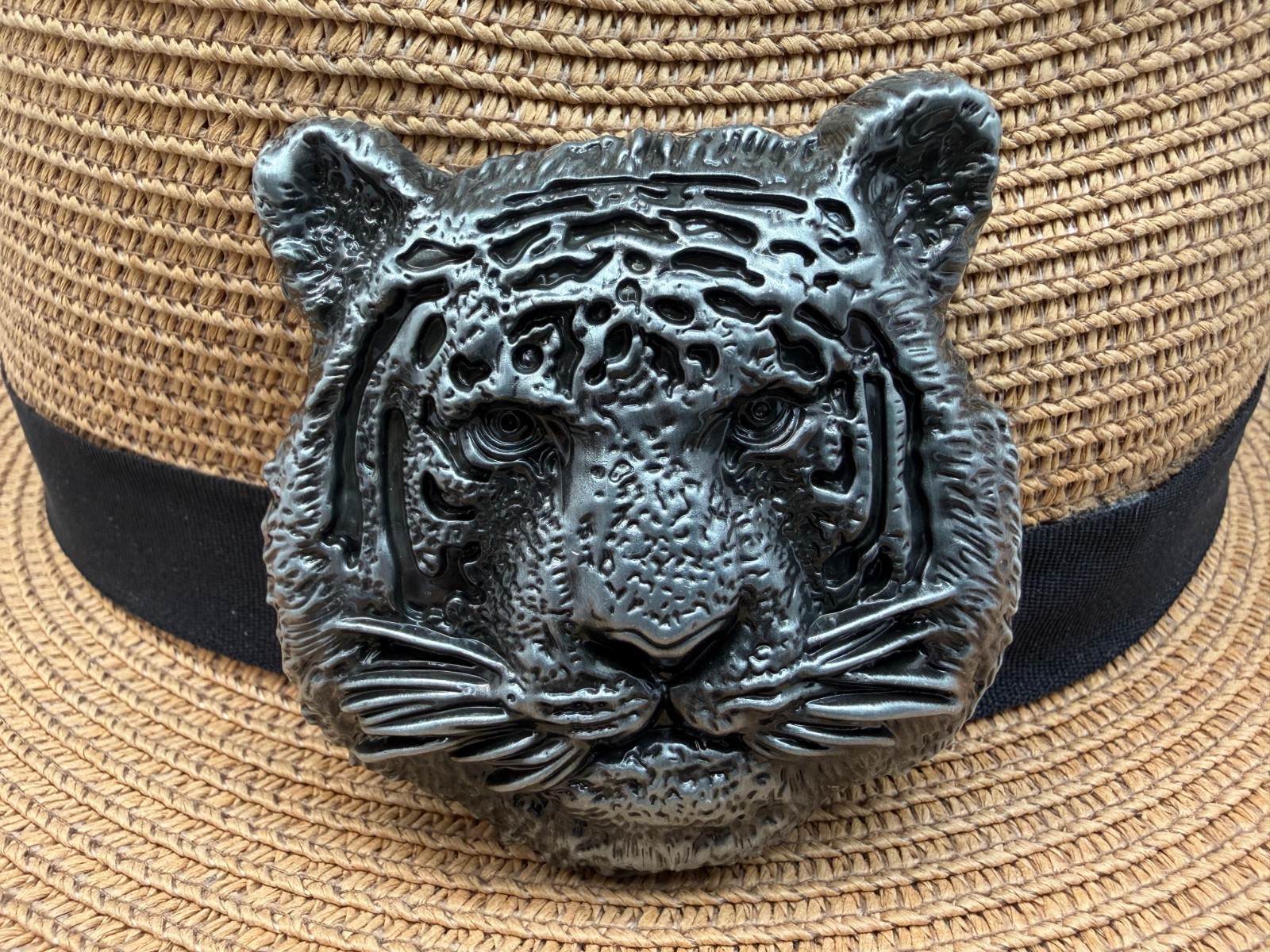 Antiqued Silver Retro Tiger Western Belt Buckle