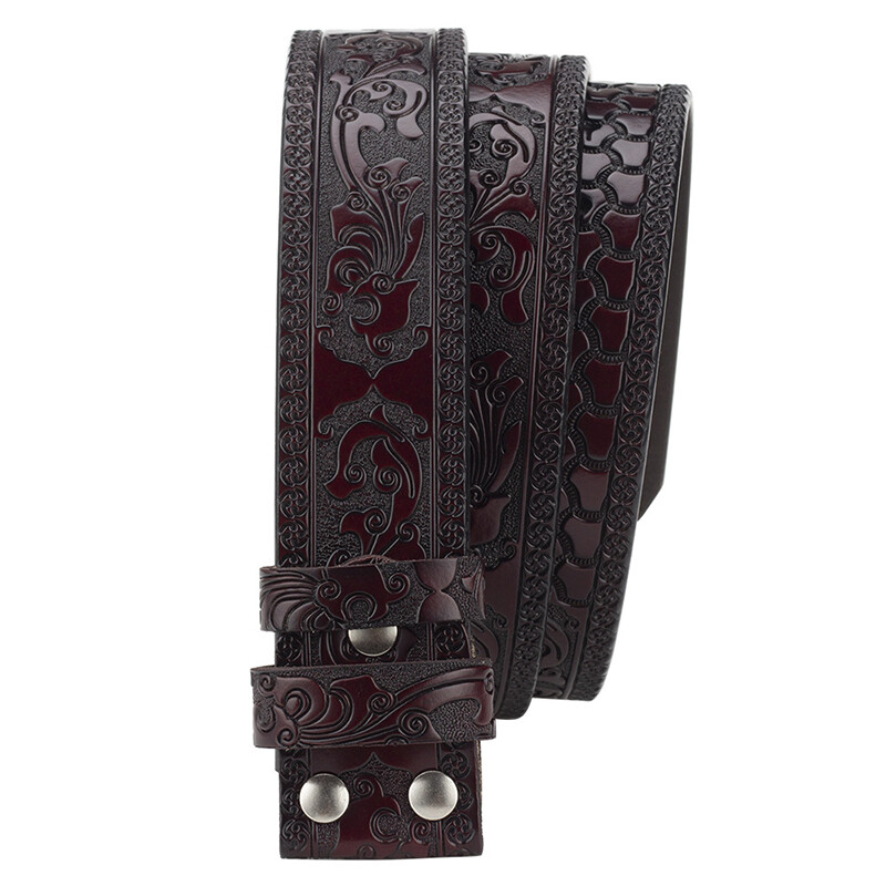 Embossed Western Leather Belt Cowboy Rodeo Casual Leather Belt Floral Embossed