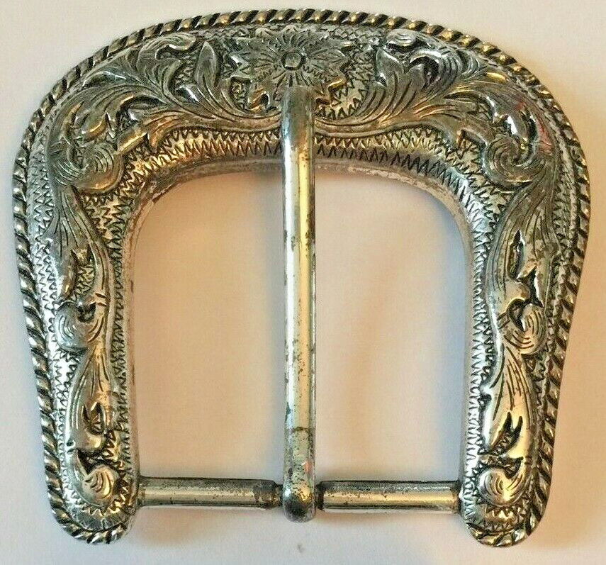 Antique Worn Western Floral Engraved Antique Belt Buckle 1 1/2&Prime;
