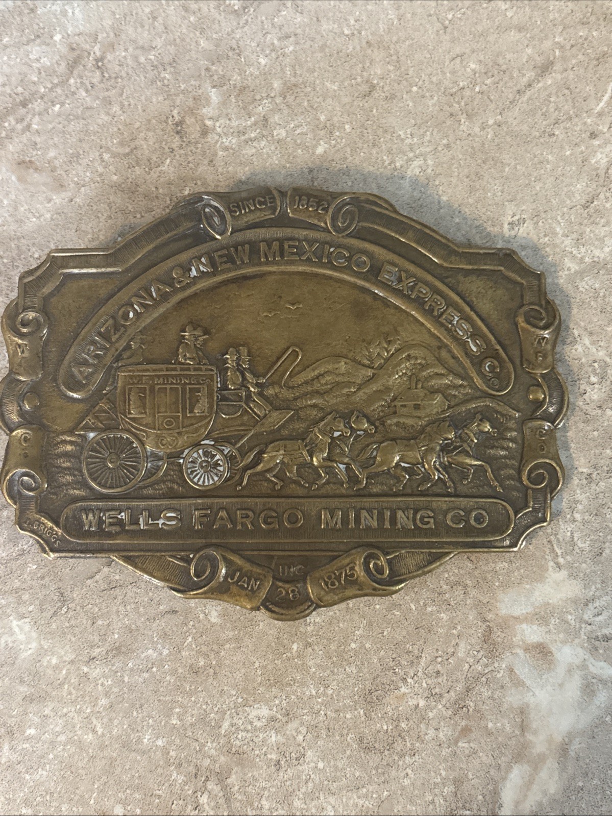 VINTAGE ARIZONA & NEW MEXICO EXPRESS CO WELL FARGO MINING COMPANY BELT BUCKLE