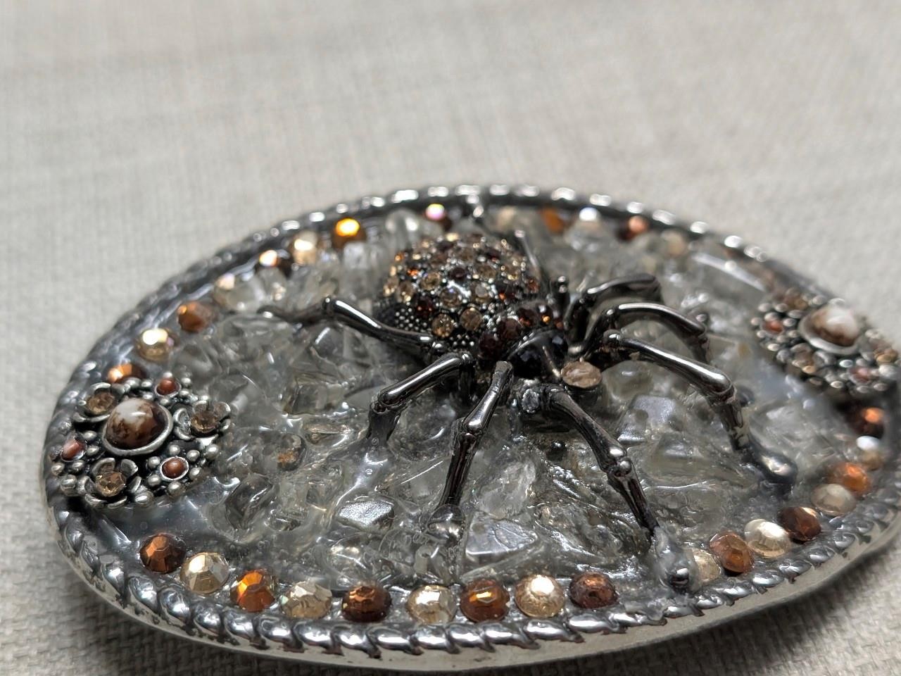 vintage BLACK WIDOW belt buckle RHINESTONE spider STUDDED western GLAM statement