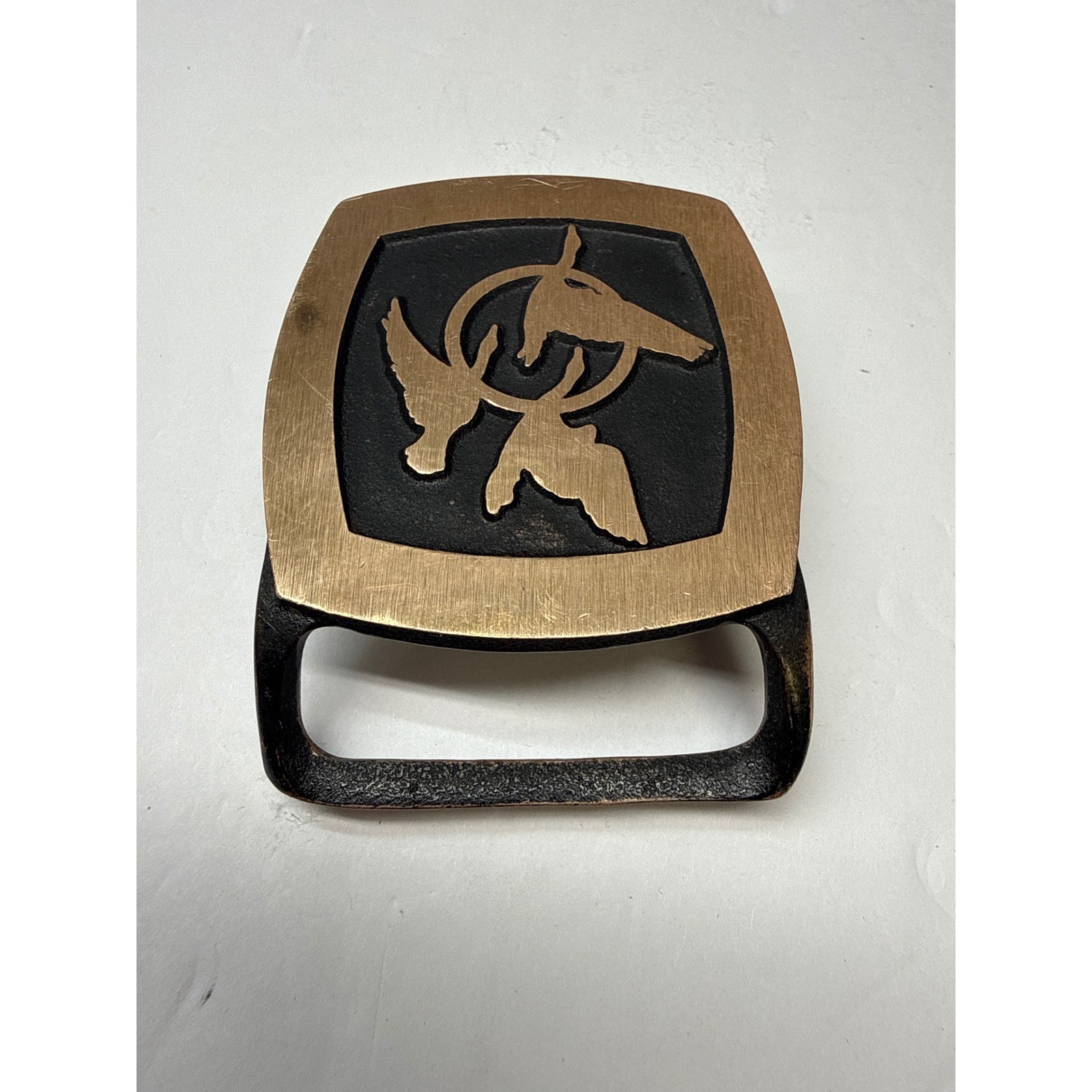 Vintage 1978 Tech-Ether Guild Solid Brass Flying Ducks Geese Belt Buckle USA