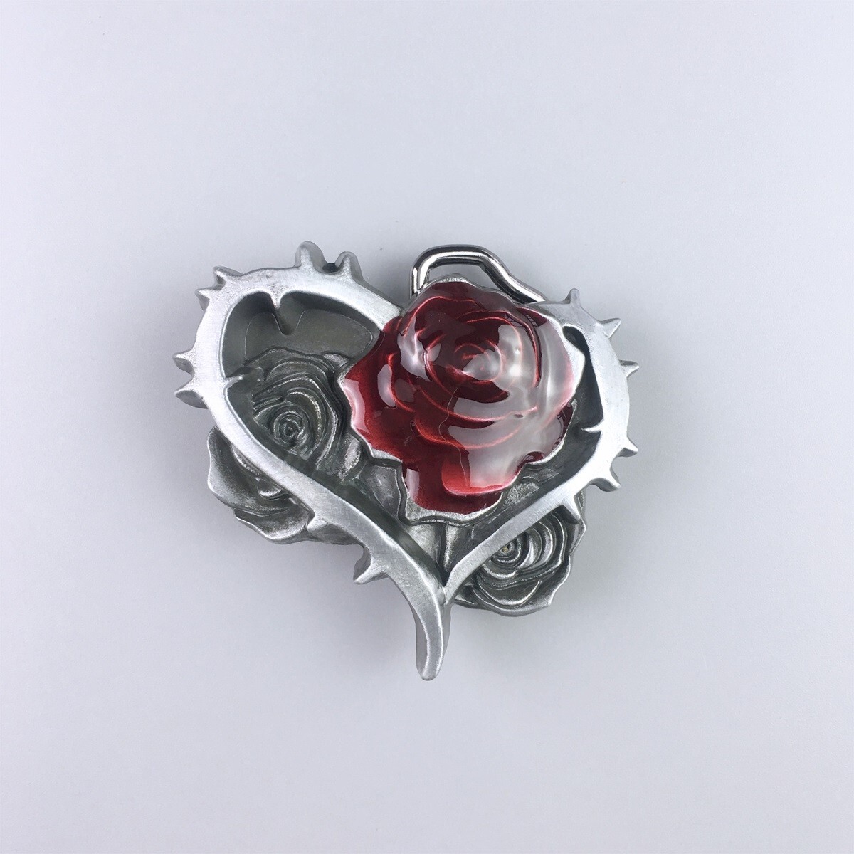 Vintage Enamel Rose Flower Floral Belt Buckle Gurtelschnalle