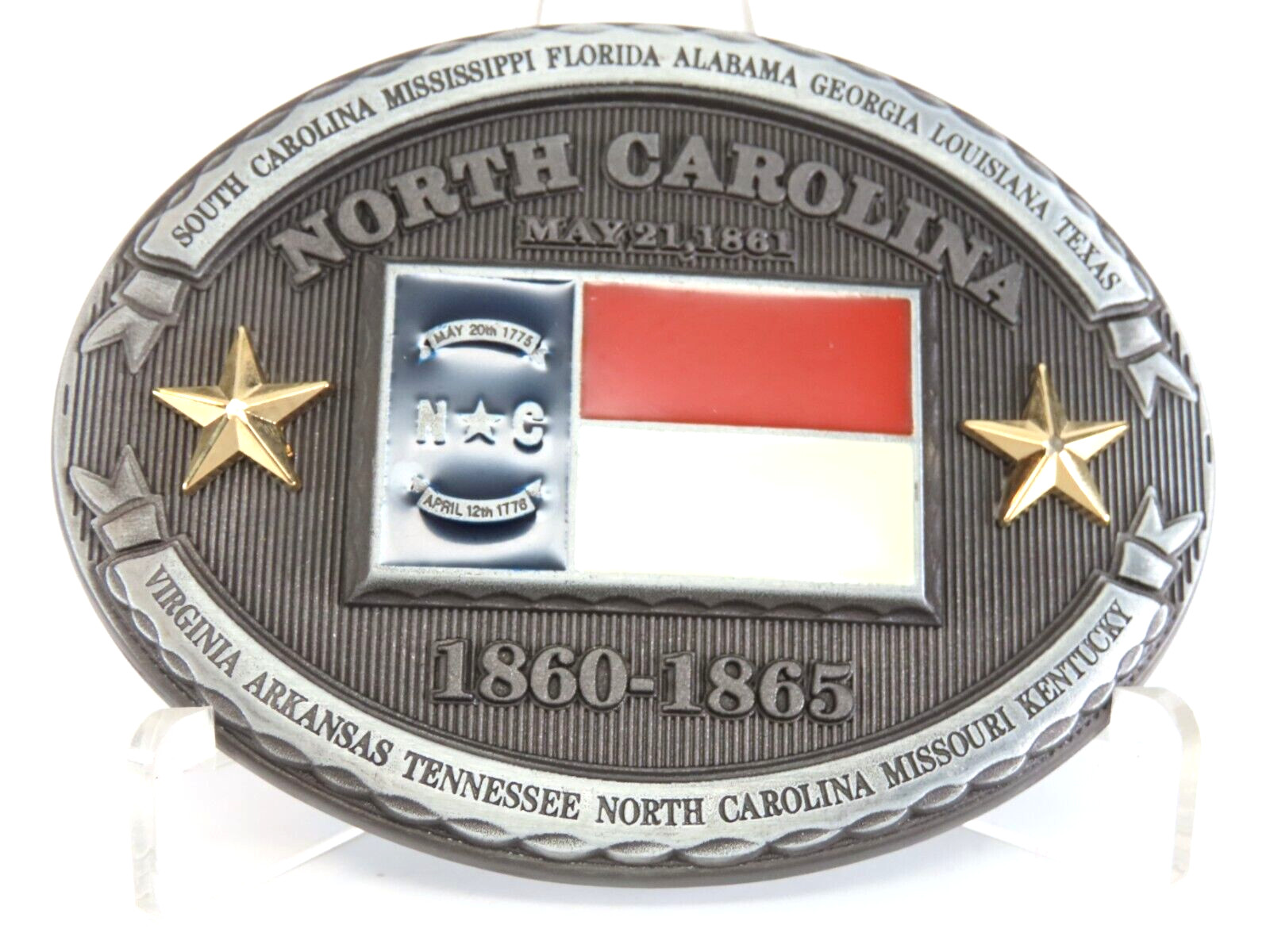North Carolina NC State Flag Metal Belt Buckle CSA Southern States 3D New
