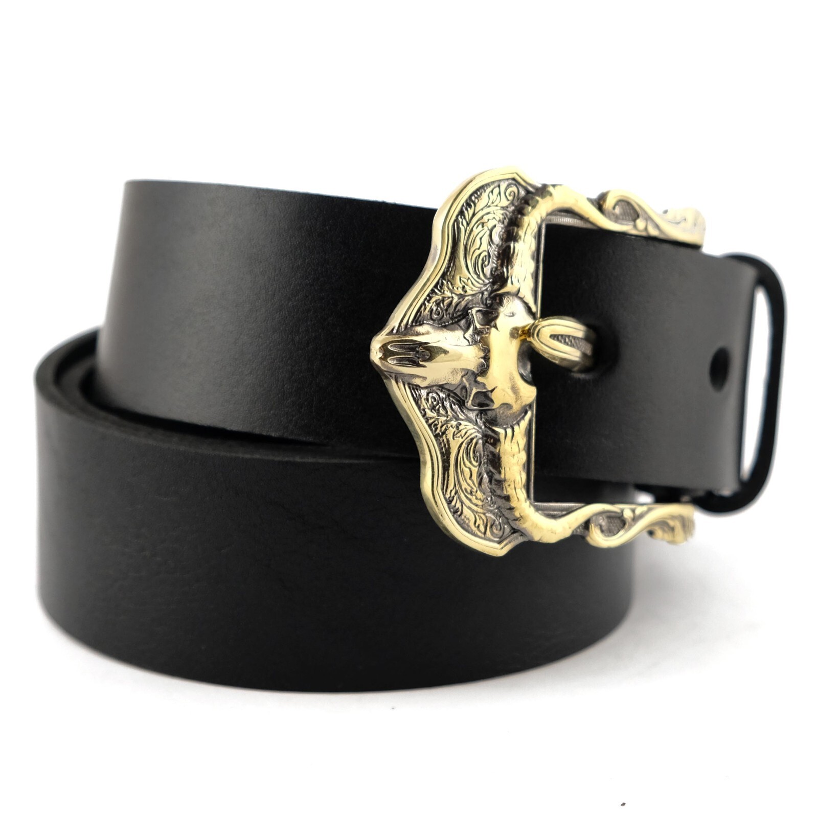 Brass belt buckle American Buffalo Skull, pin type, Bison skull belt buckle