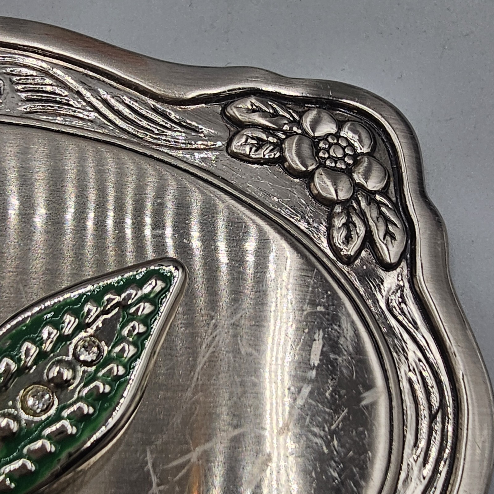 Marijuana Leaf Belt Buckle Mary Jane Pot Silver Tone Green Enamel Oversized