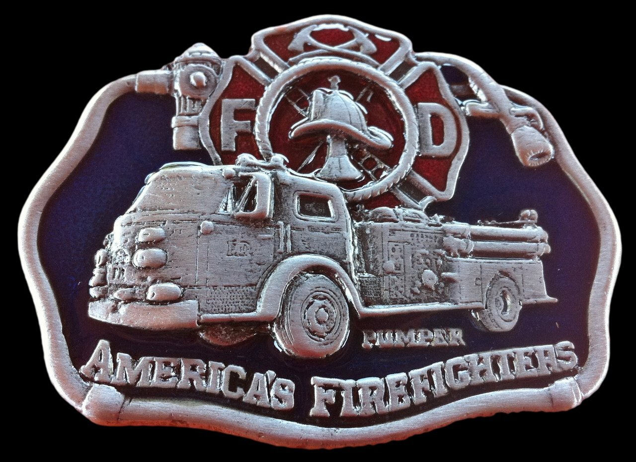 FD American Fire Fighters With Fire Truck Belt Buckle