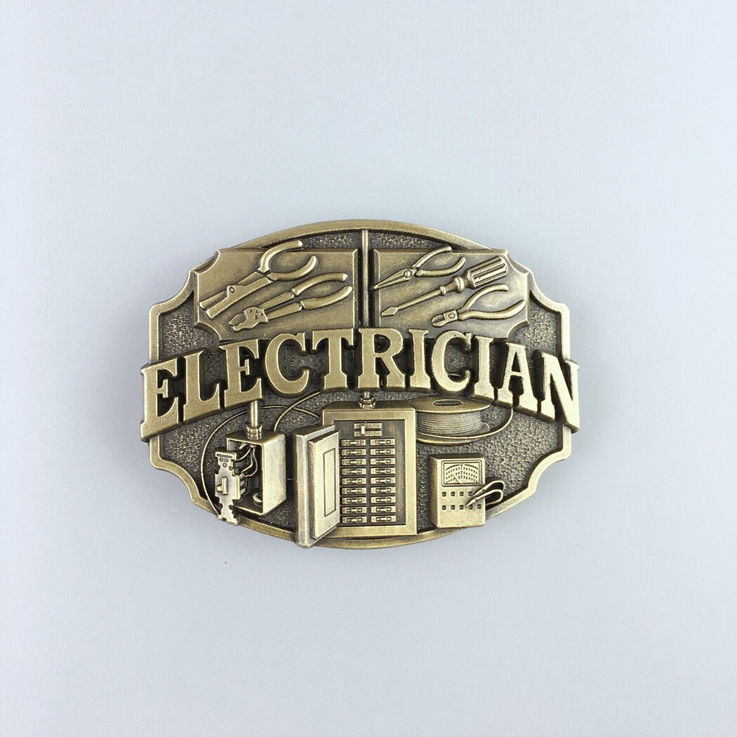 Vintage Bronze Electrician Trades Tradesman Belt Buckle Boucle de Ceinture