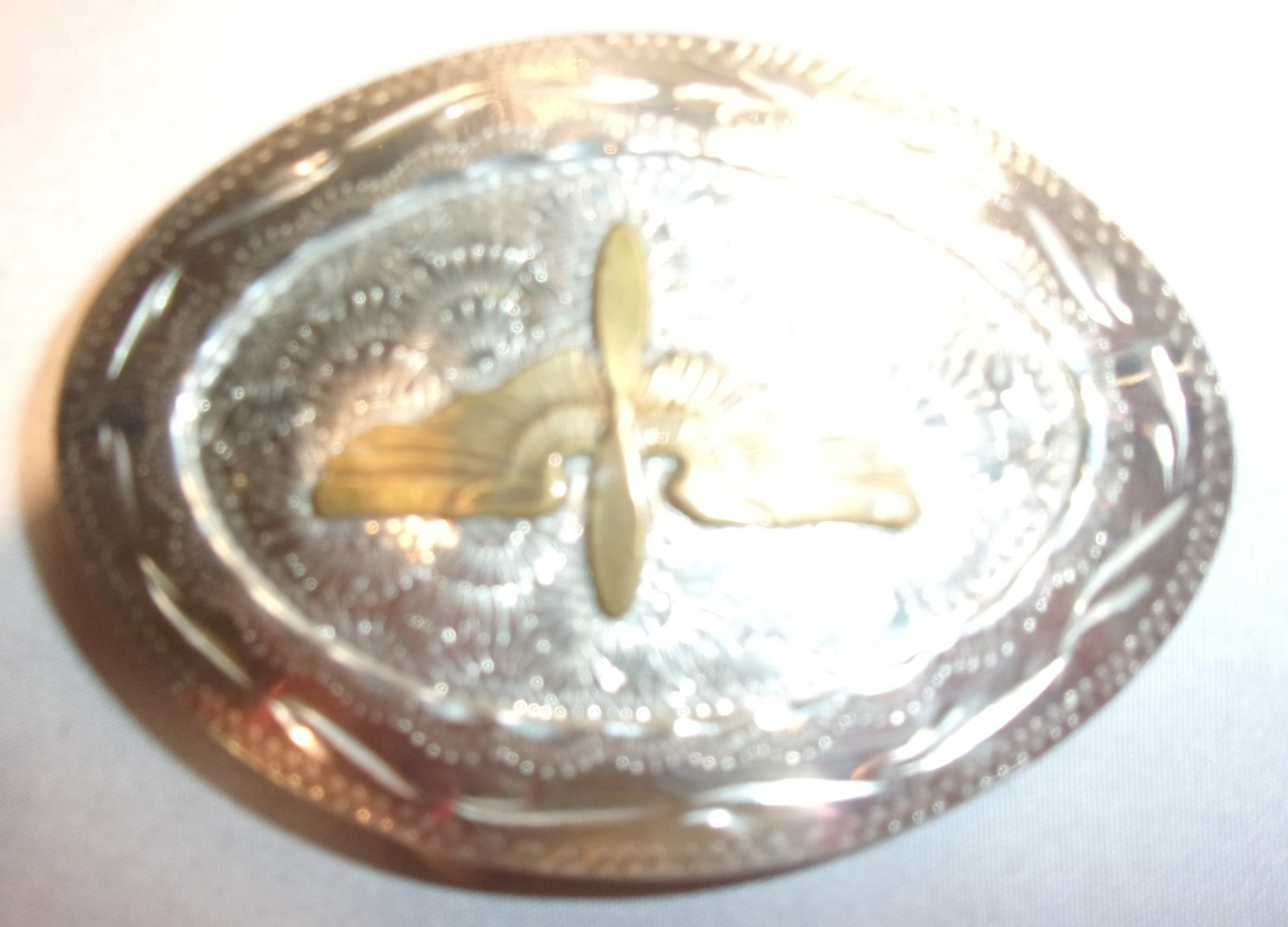 1942 U.S. ARMY AIR CORPS FORCE AVIATION WING PROPELLOR SILVER & GOLD BELT BUCKLE