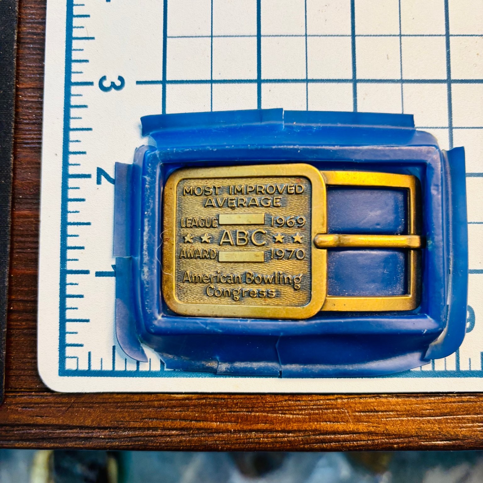 Vintage American Bowling Congress Belt Buckle Gold Tone 2.5×2&Prime; Award Vintage