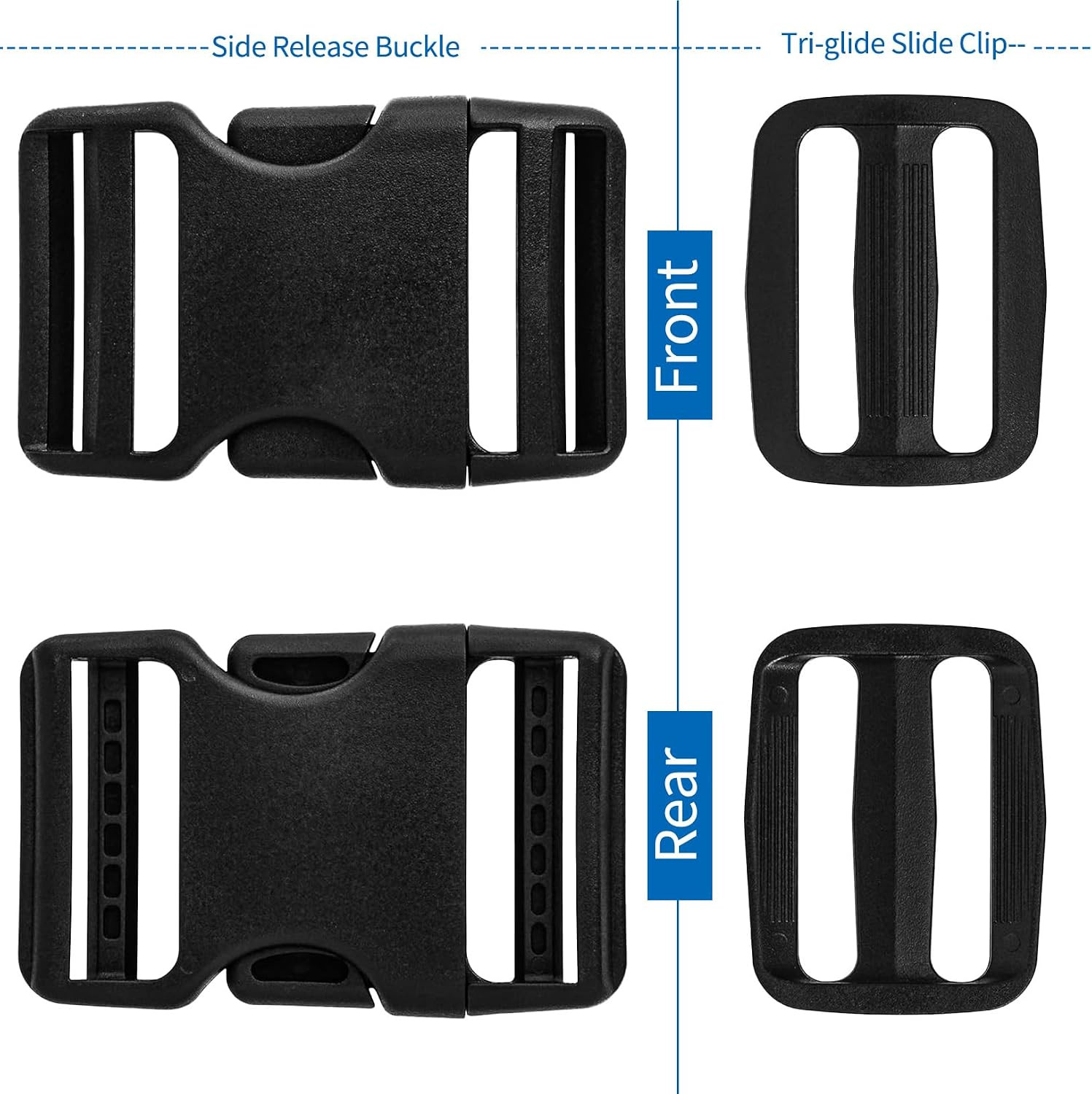 2&Prime; Heavy-Duty Buckle & Straps Set: 6-Pack Side Release Plastic Buckles+11 Yards