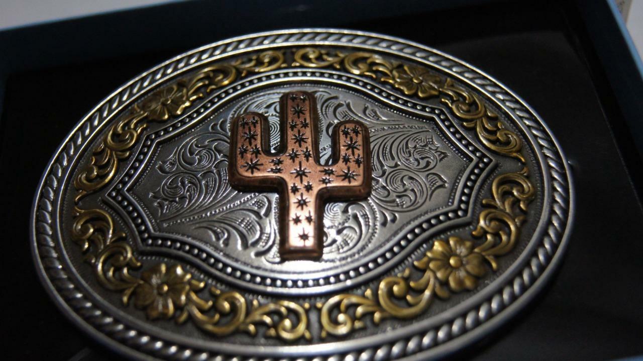 M&F WESTERN Nocona Western Buckle Oval Floral Cactus Silver 37701