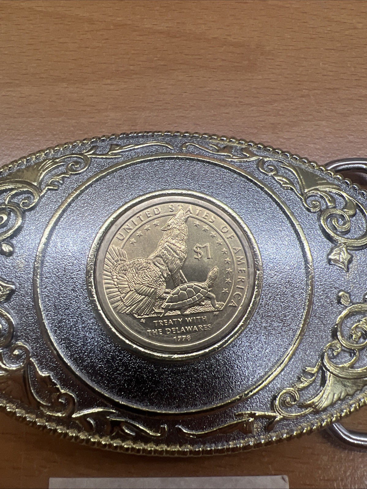 Belt Buckle With 1$ Coin (Treaty With The Delawares)2015 Fcm