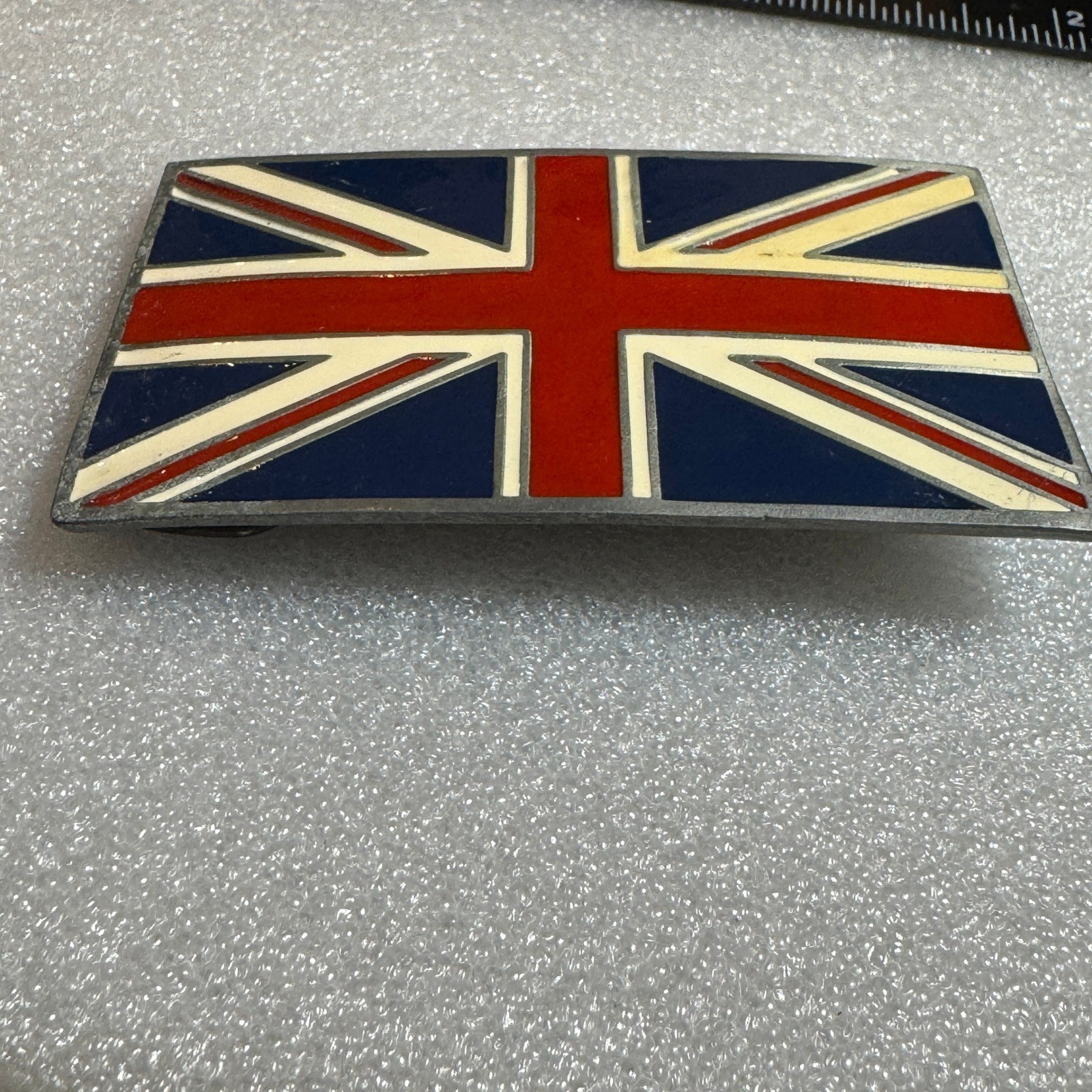 British Flag Belt Buckle Metal Pewter Tone Made Mexico Reissue