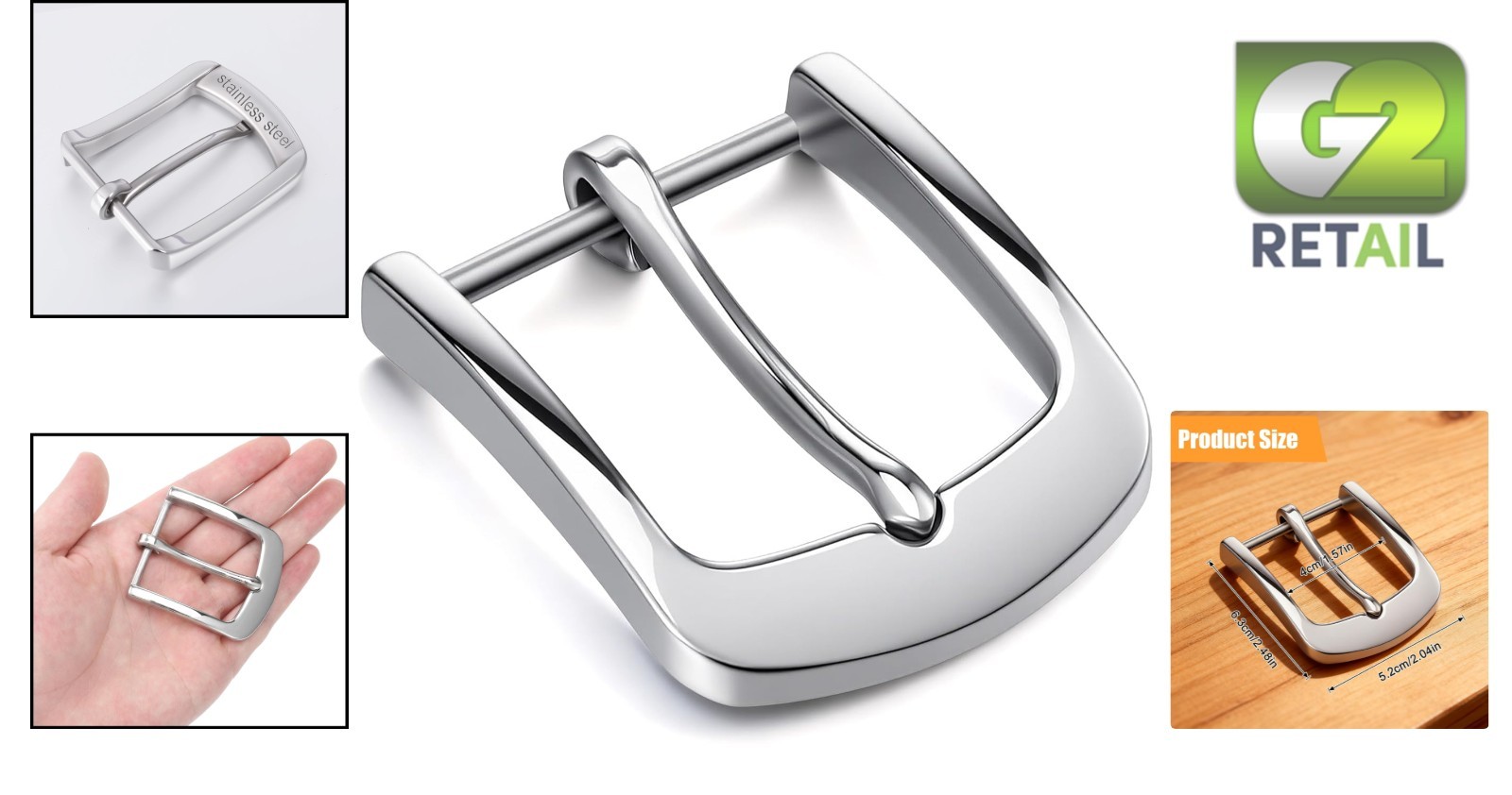 Silver Belt Buckle, 1.5 Inch Belt Buckles for Men, Stainless Steel Single Prong