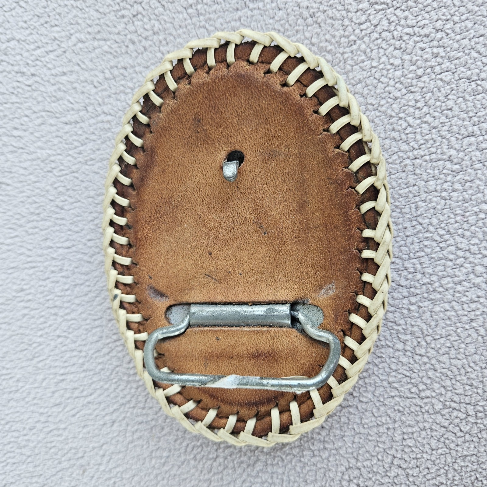 VTG Snakeskin Leather Belt Buckle Western Southern Cream Oval