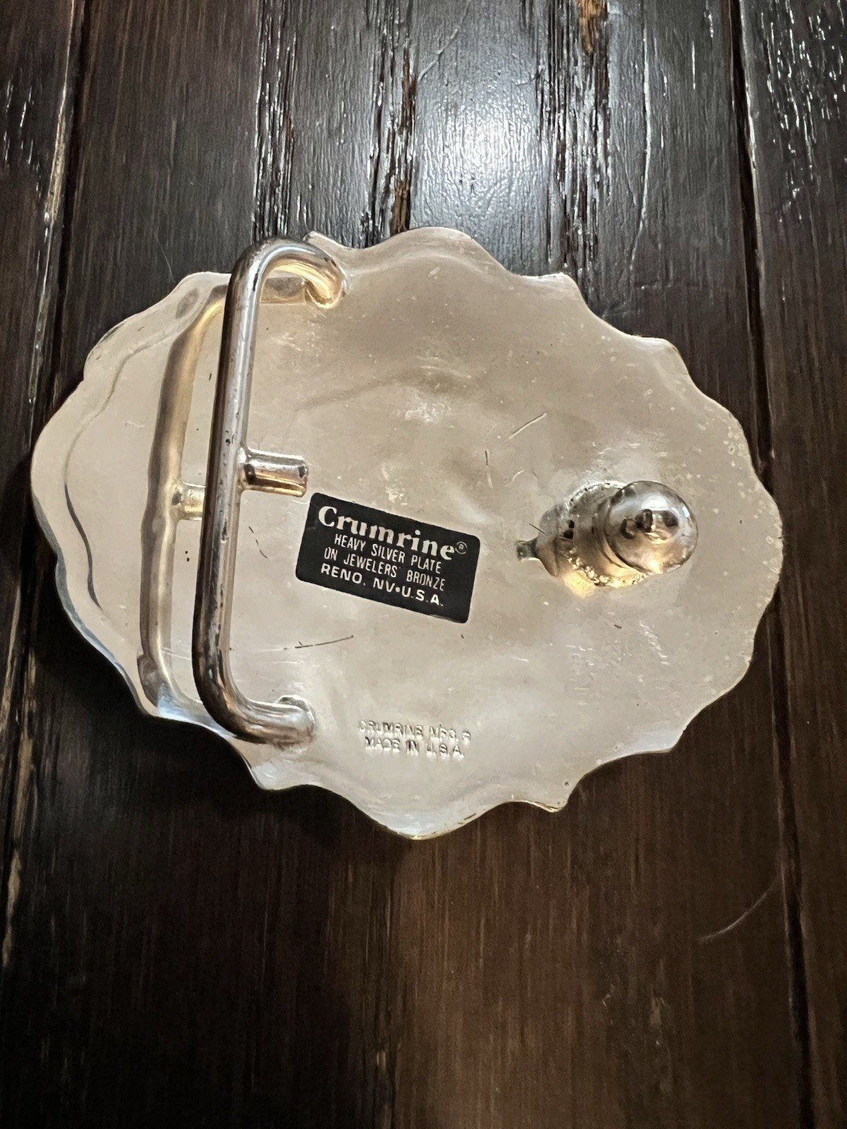 VTG Western Belt Buckle Crumrine Oval Silver & Gold, Horse & Foal Design Bronze