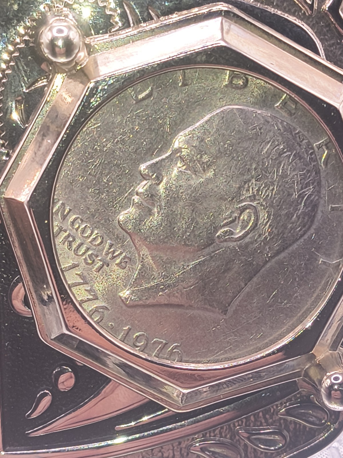 Double Eisenhower SILVER DOLLAR Coins Belt Buckle 1776 – 1976 Centennial 4×2.75”