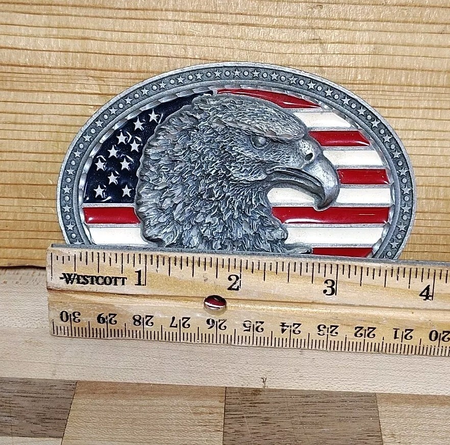 Vintage Bald Eagle Head Mens Belt Buckle American Flag Legends West EJC 2002 USA
